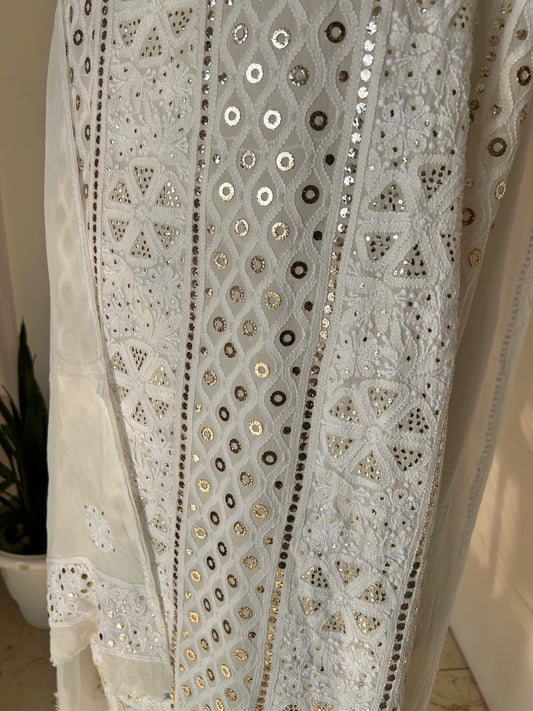 Chikankari and Ring Mukaish Kurta and Dupatta