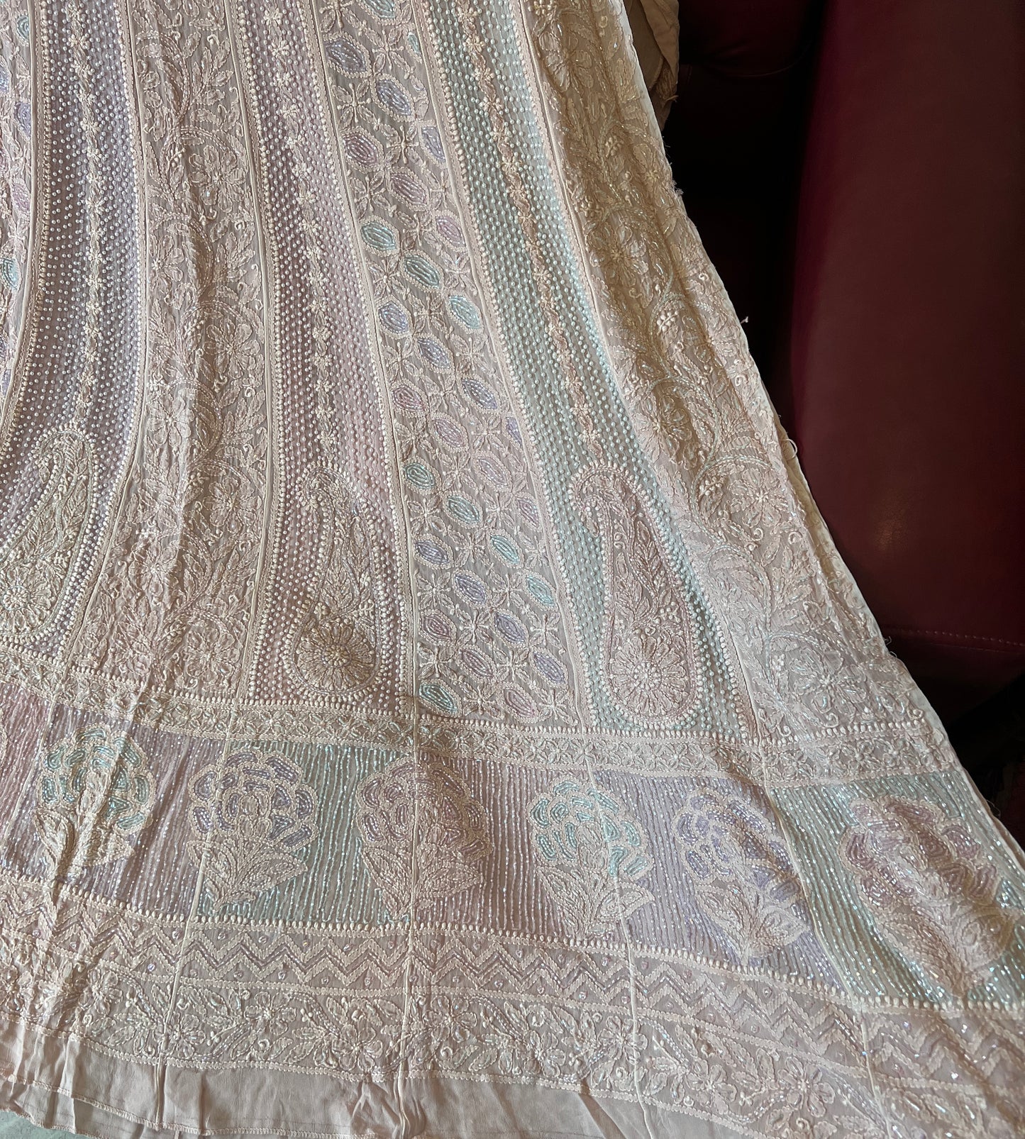 Nude Pink Chikankari Pearl and Cut Dana Embroidered Anarkali with Dupatta