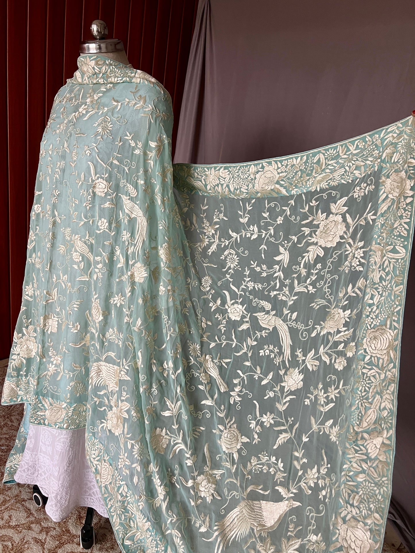 Firozi Masterpiece Parsi Gara Hand Embroidered Dupatta