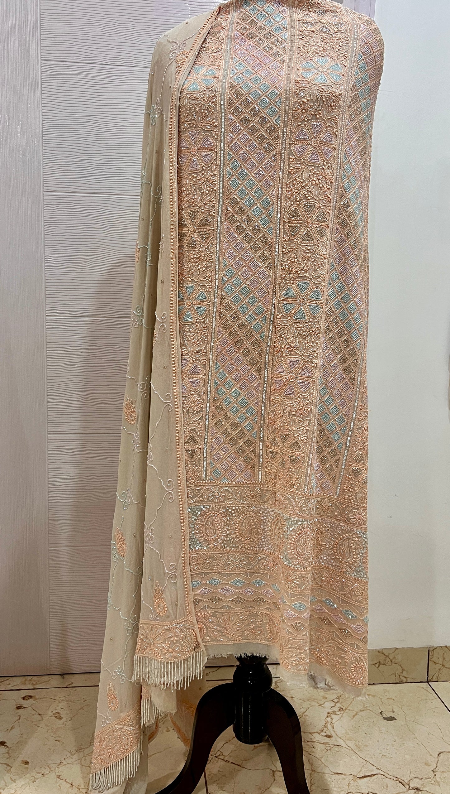 Champagne multi cut dana sequins kurta and dupatta