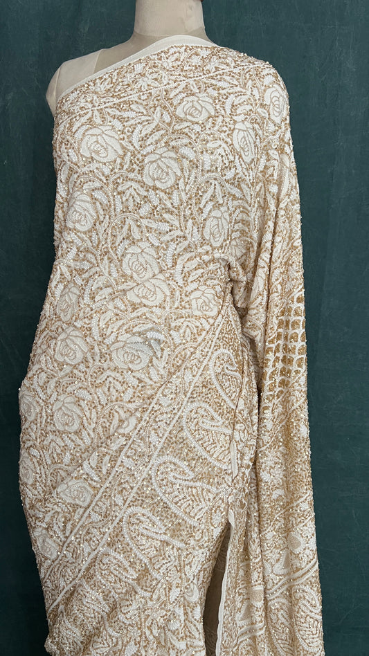 Ruhani Luxurious Chikankari Sequins Cut Dana Embroidered Masterpiece Saree