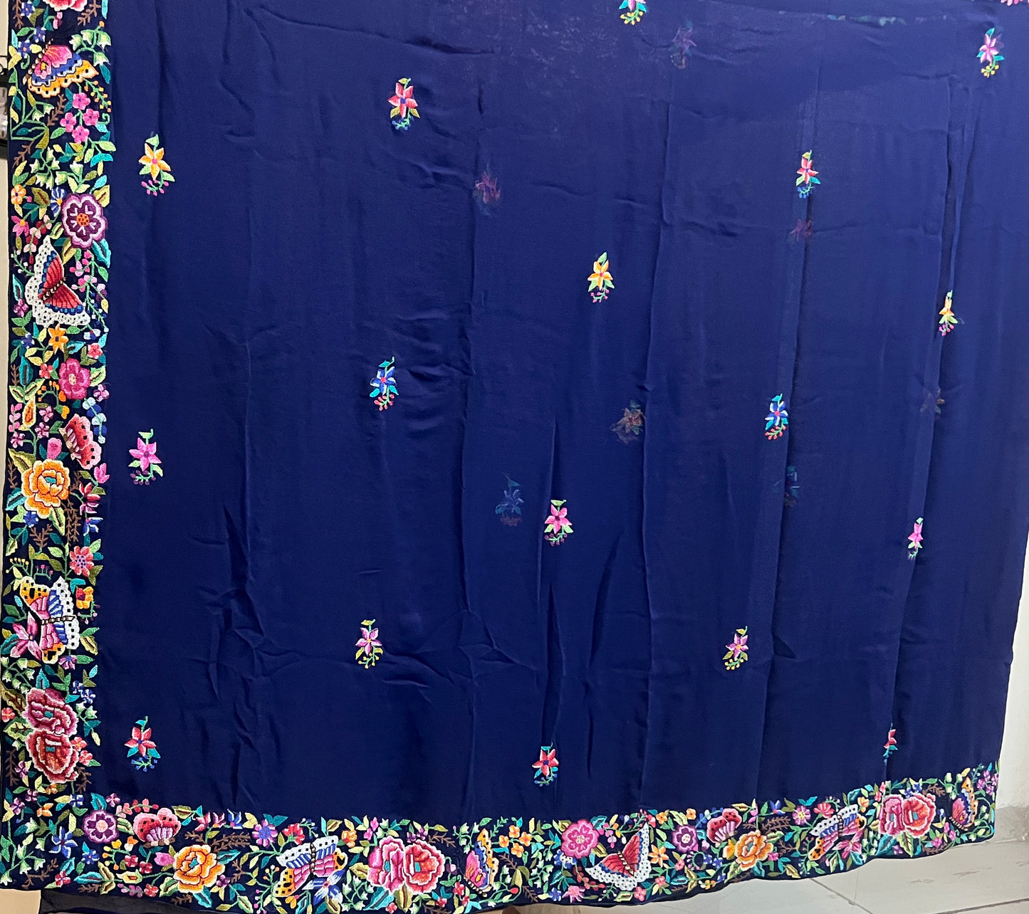 Navy Blue Masterpiece Petit Point Hand Embroidered Saree