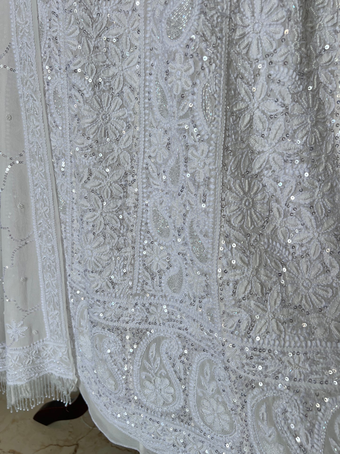 Ruhani Off white Chikankari sequins pearl cut Dana Anarkali