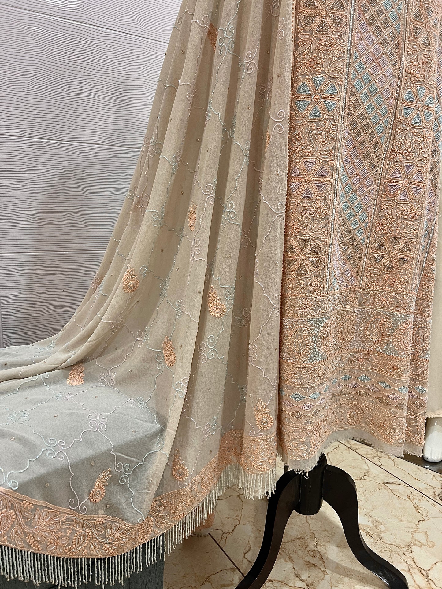 Champagne multi cut dana sequins kurta and dupatta