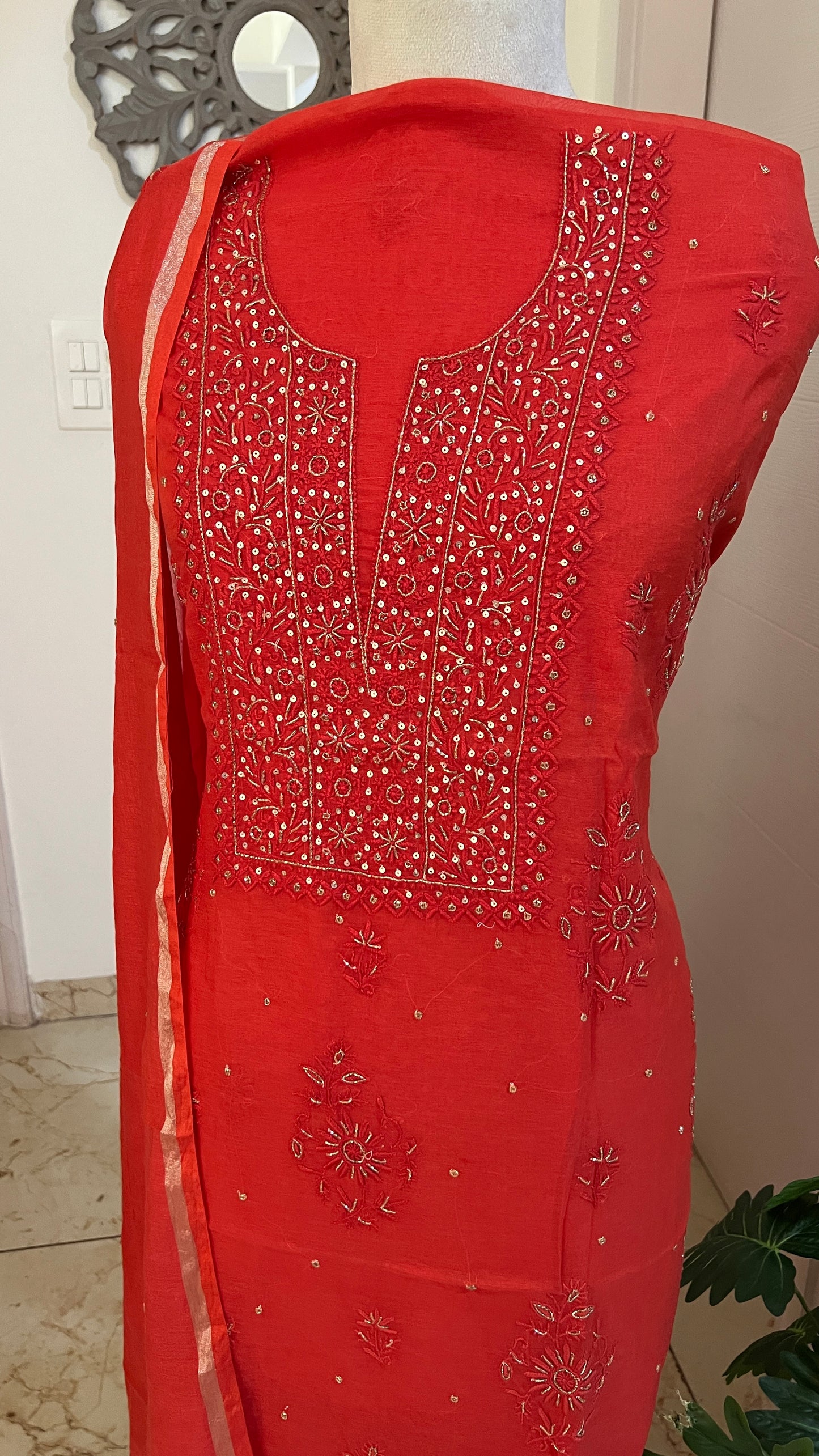 Mul Chanderi Chikankari Kurta and Dupatta Set