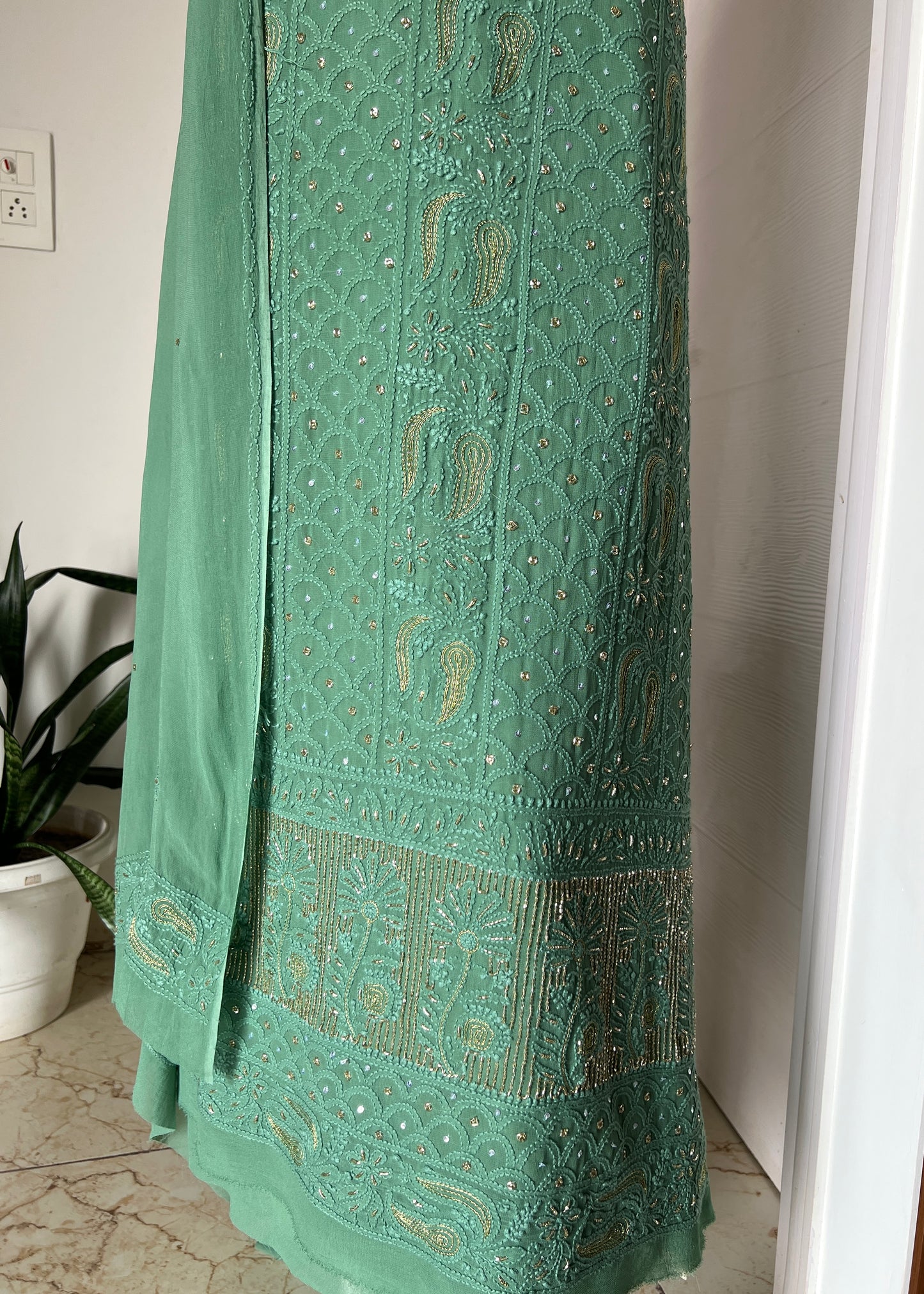 Chikankari golden Cut Dana and aari work Kurta and Dupatta