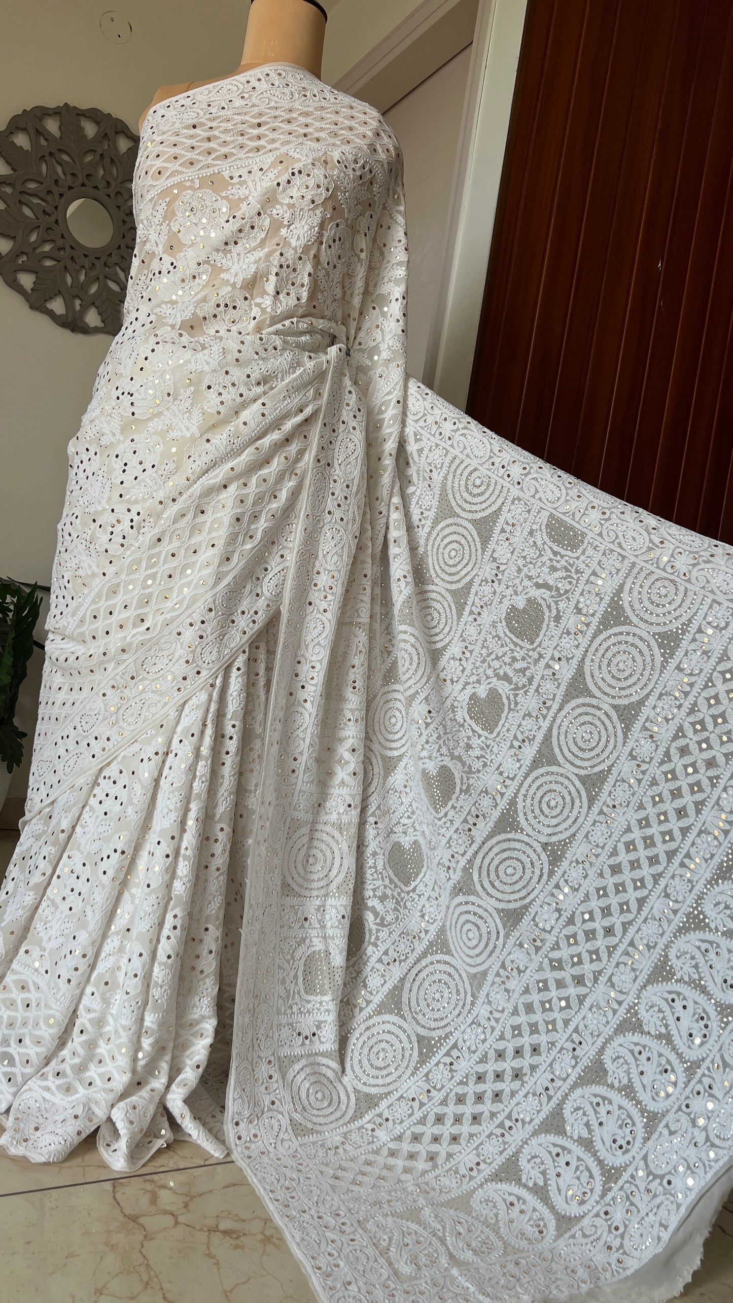 Ruhani Ivory Allover Fine Chikankari and Mukaish Saree