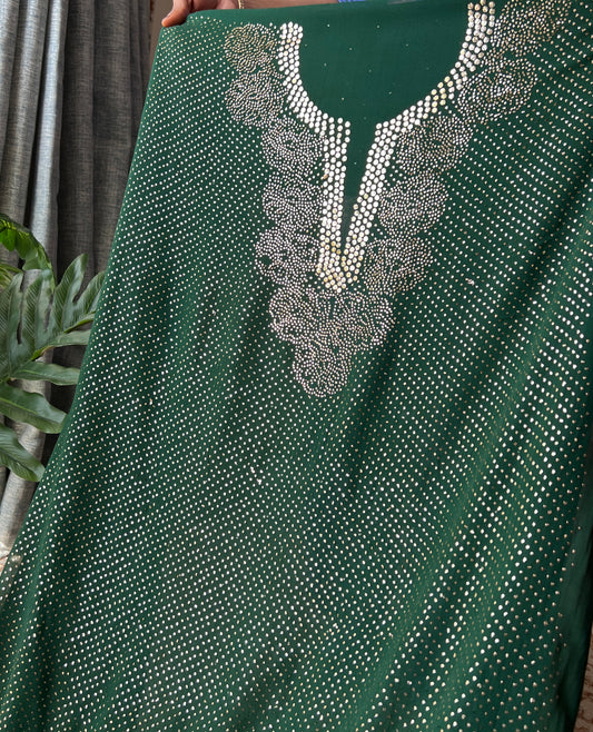 Bottle green bareek mukaish work Kurta and Dupatta