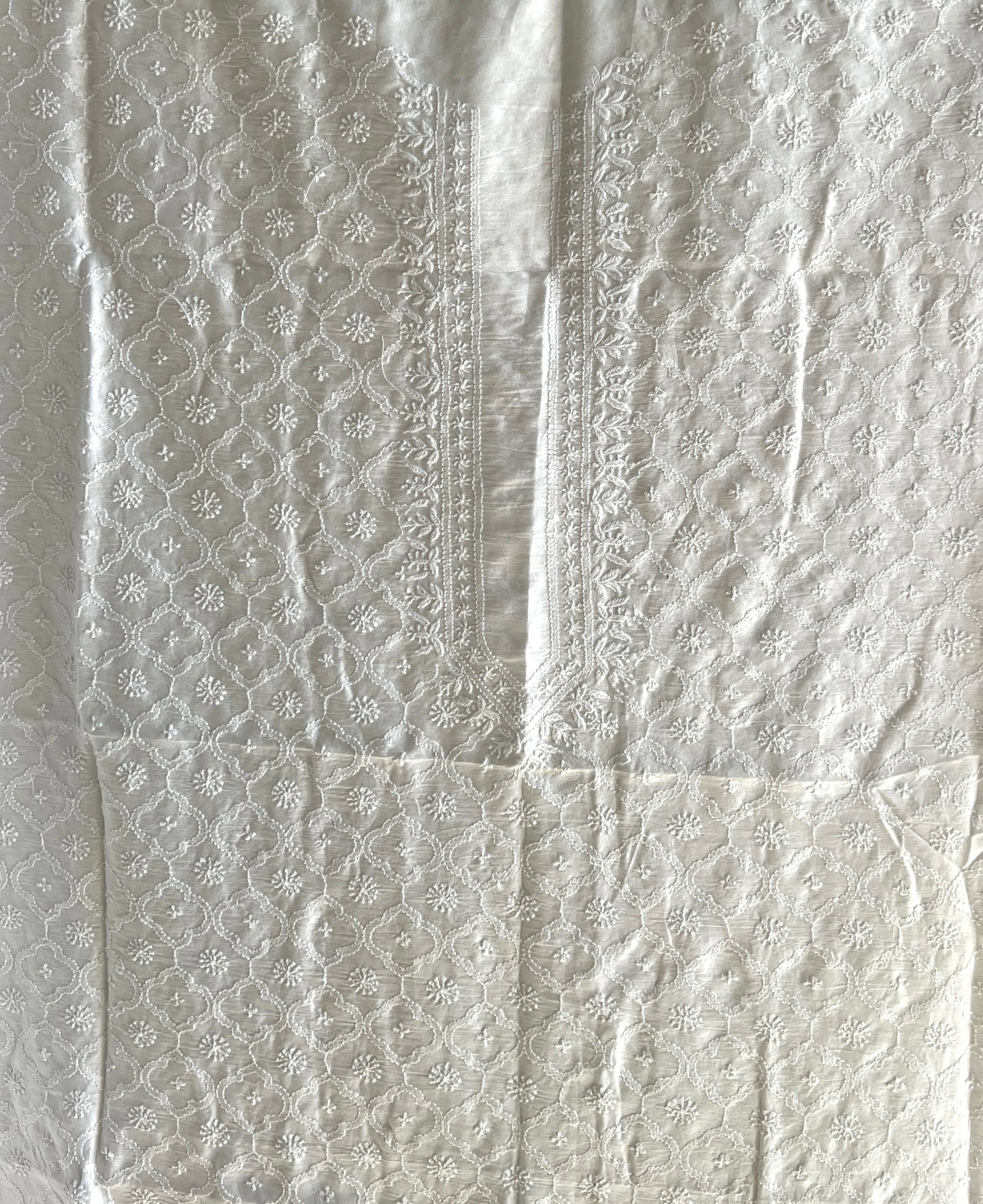 Ivory Chanderi Silk Men's Kurta fabric with fine Chikankari