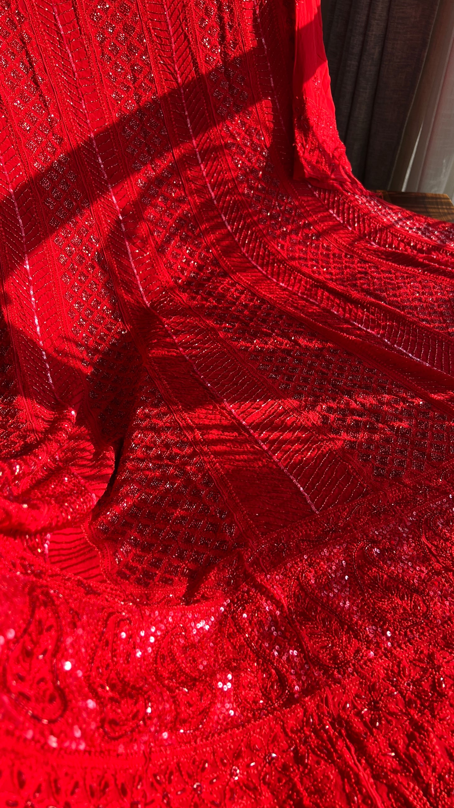 Red Chikankari Cut Dana and sequins Anarkali with Dupatta