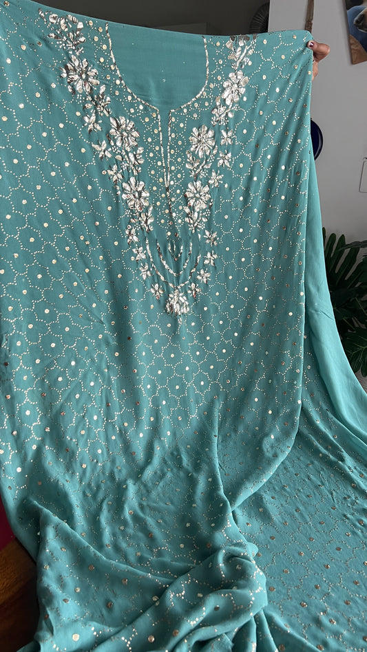 Ocean blue badla and mukaish work Kurta and Dupatta