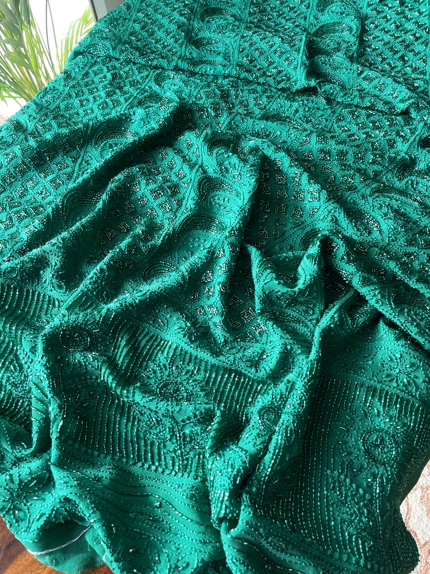 Emerald Green resham Chikankari cut dana sequins work kurta and dupatta