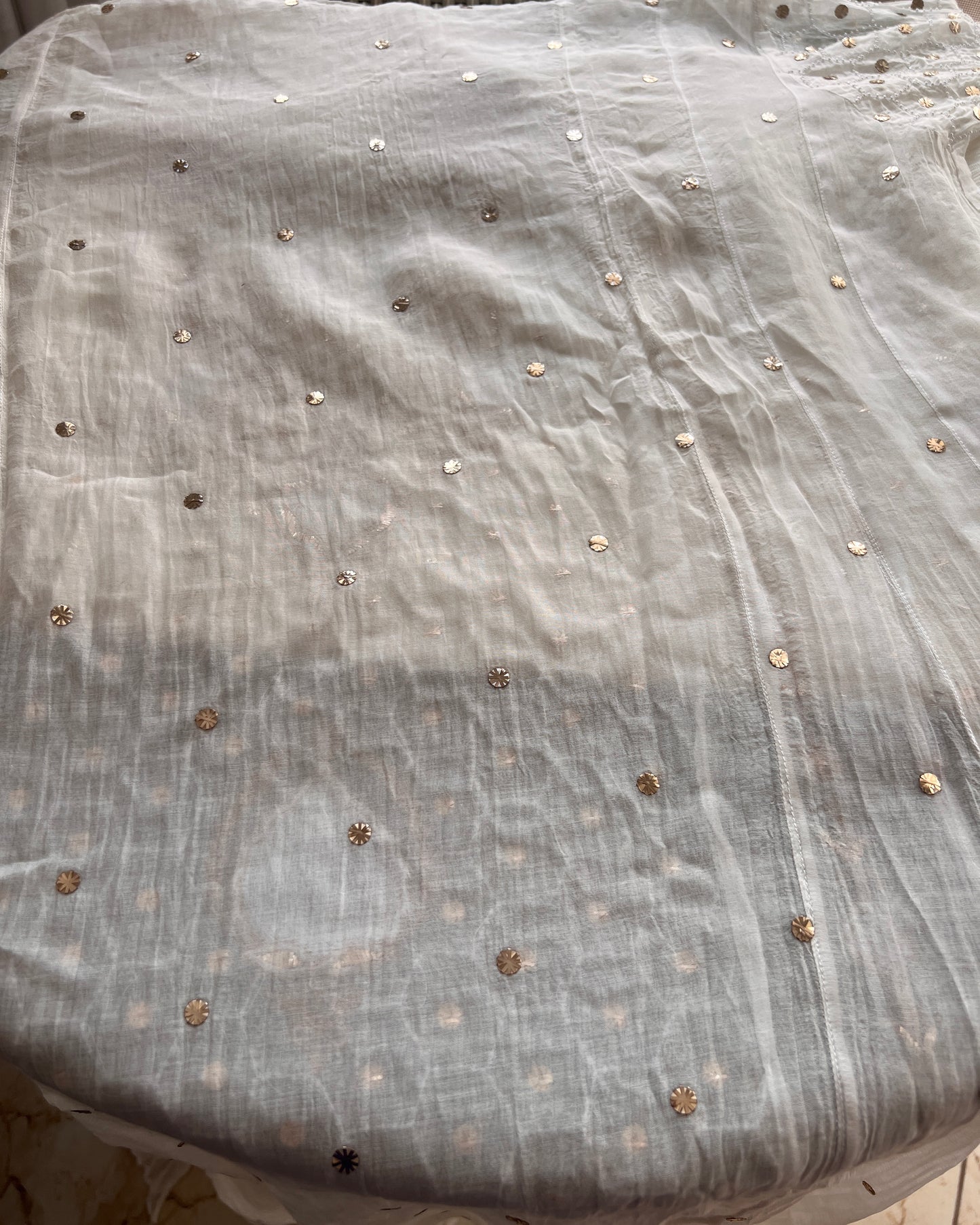 Mul Chanderi Anarkali with Mukaish and pearl work