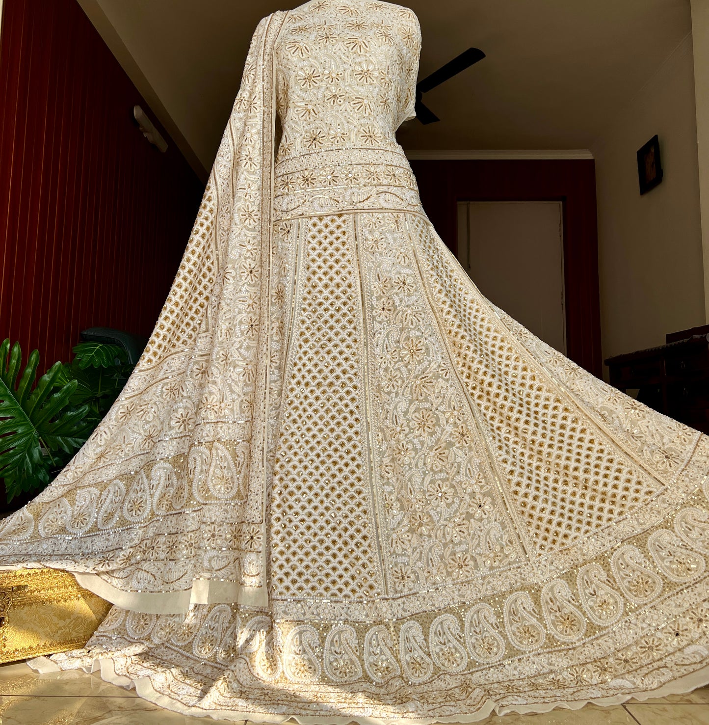 Masterpiece Ruhani Ivory Chikankari Sequins Wedding Lehenga