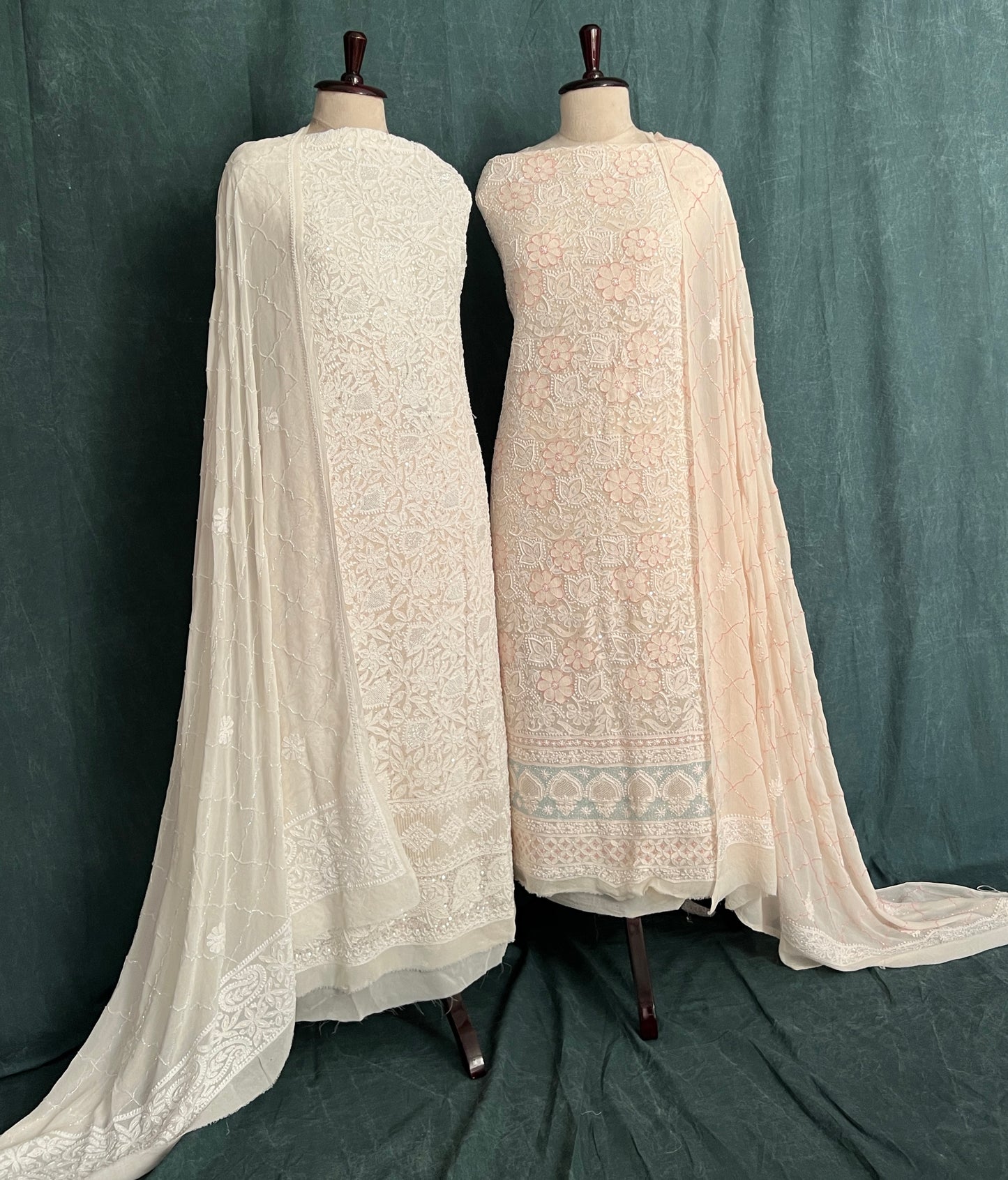 Ivory Chikankari pearl sequins cut Dana work kurta and dupatta