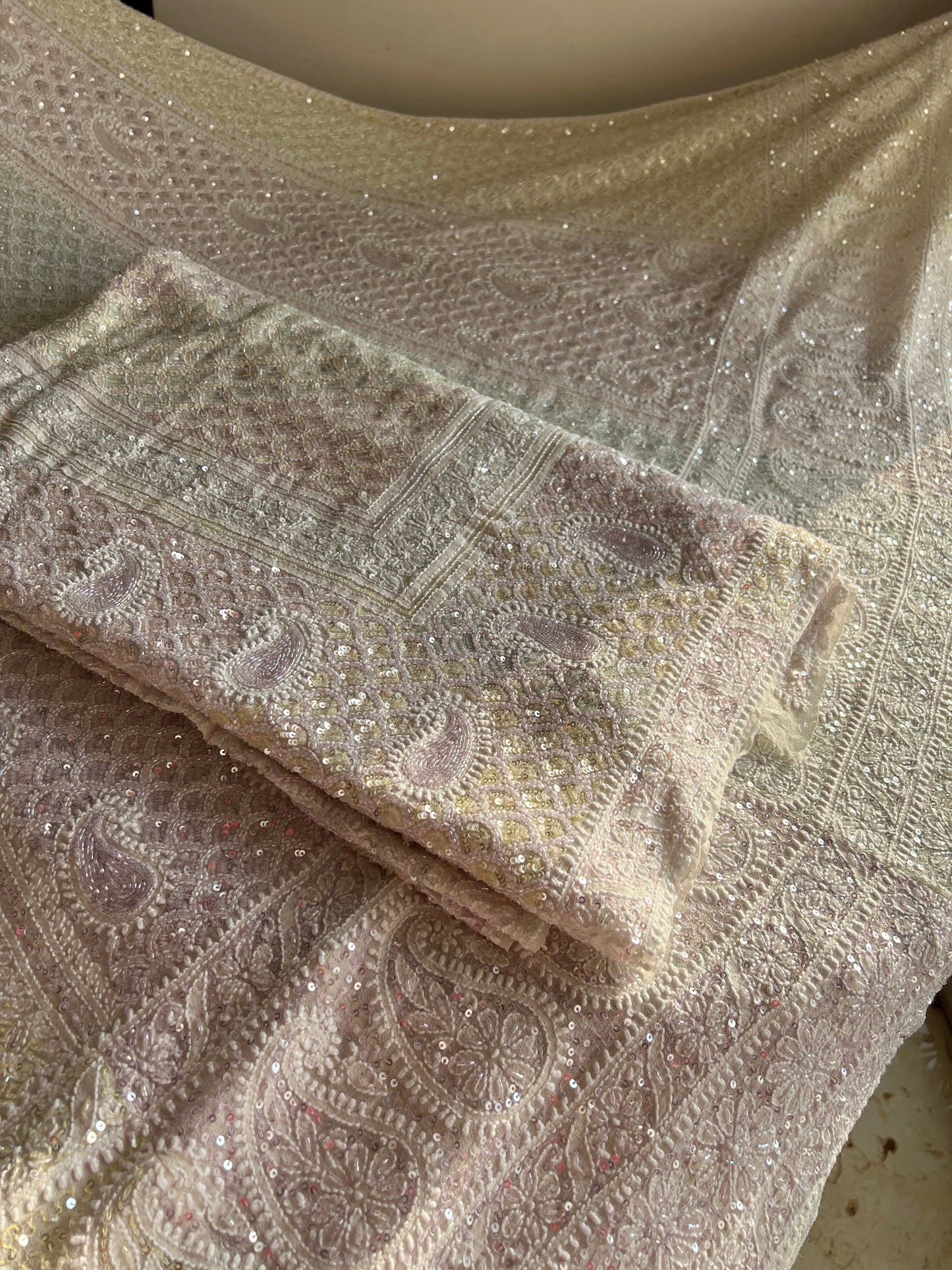 Ruhani Ivory Chikankari Lehenga with Multi Cut Dana and sequins Work