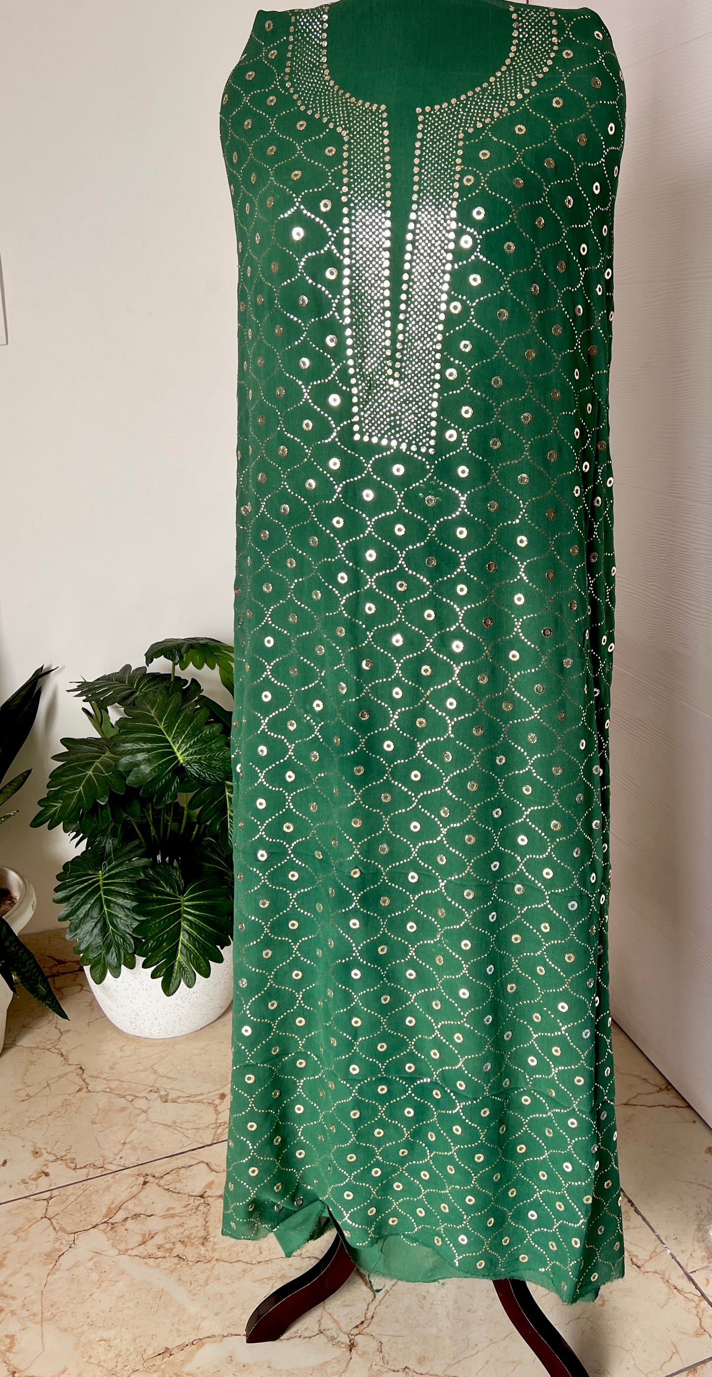 Green heavy Mukaish Work Kurta and Dupatta Set