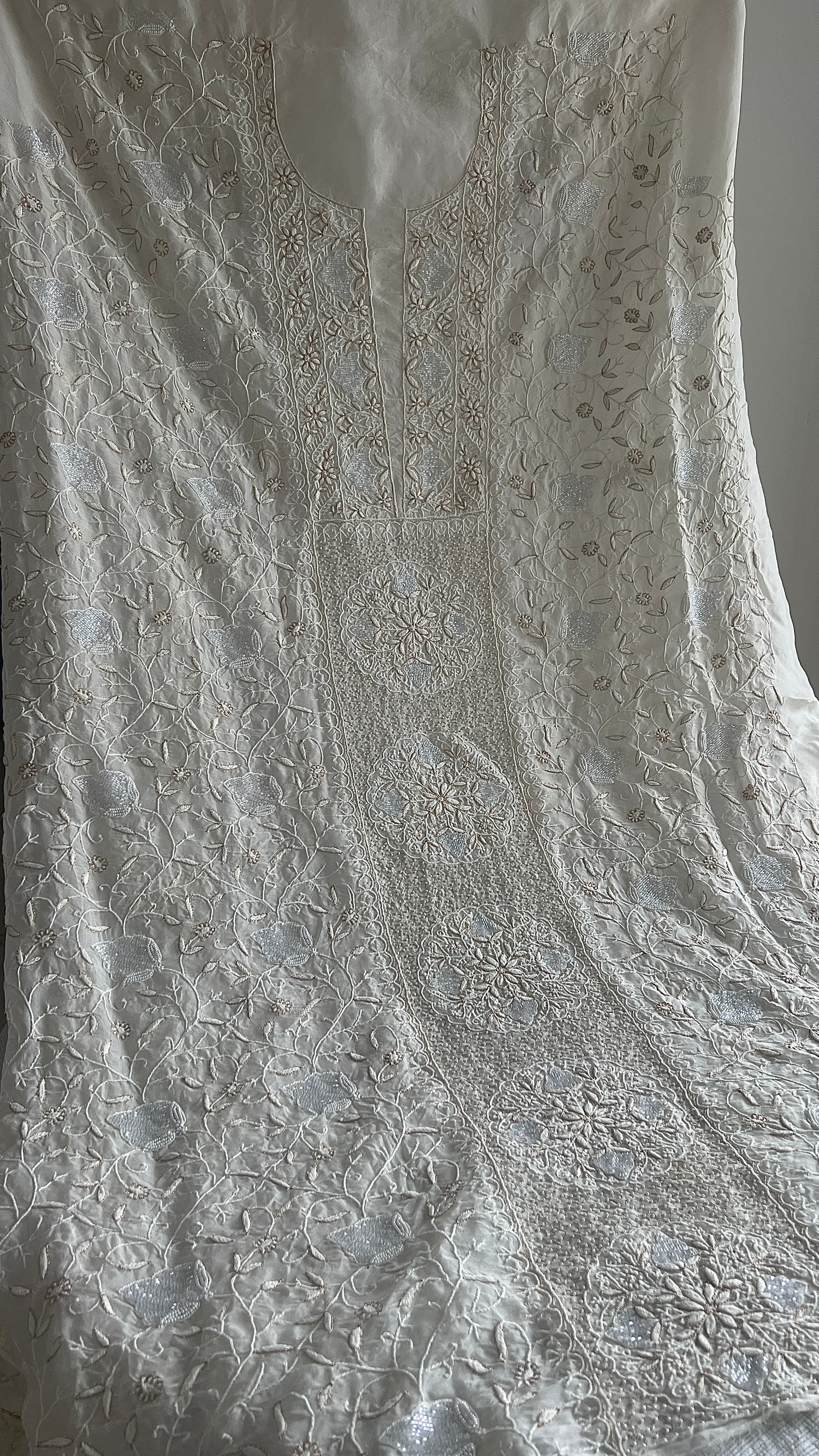 Ruhani Ivory masterpiece Chikankari pure Organza kurta with dupatta