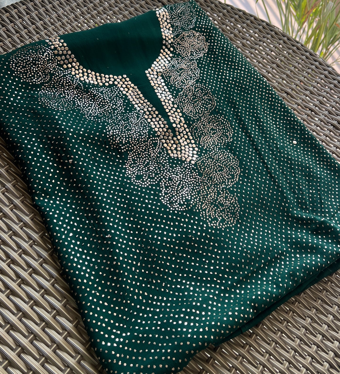 Bottle green bareek mukaish work Kurta and Dupatta
