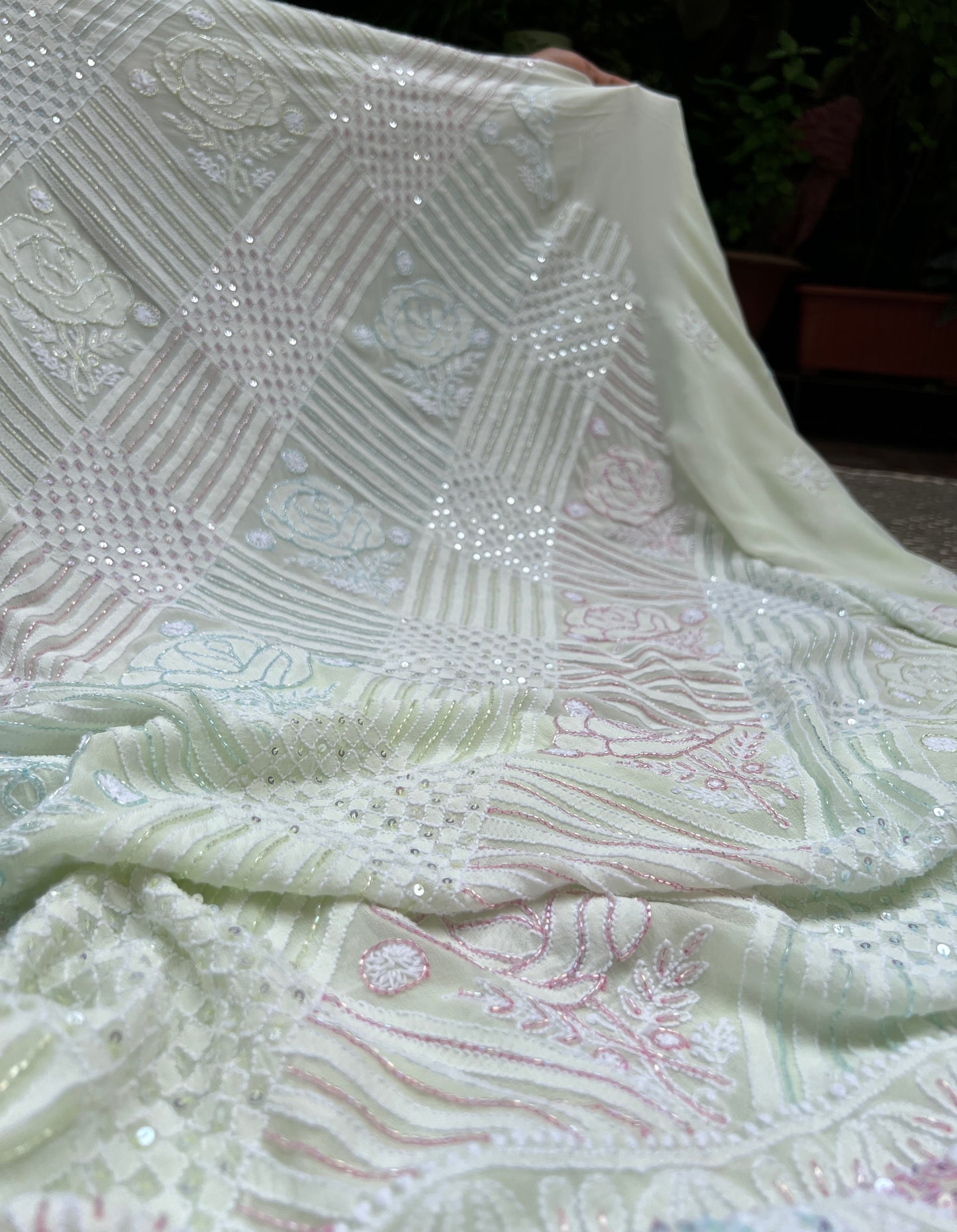 Light pista green with multi cut dana sequins kurta and dupatta