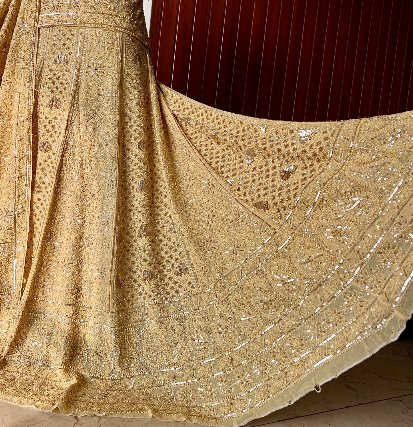 Masterpiece Ruhani Golden Chikankari Sequins Wedding Lehenga