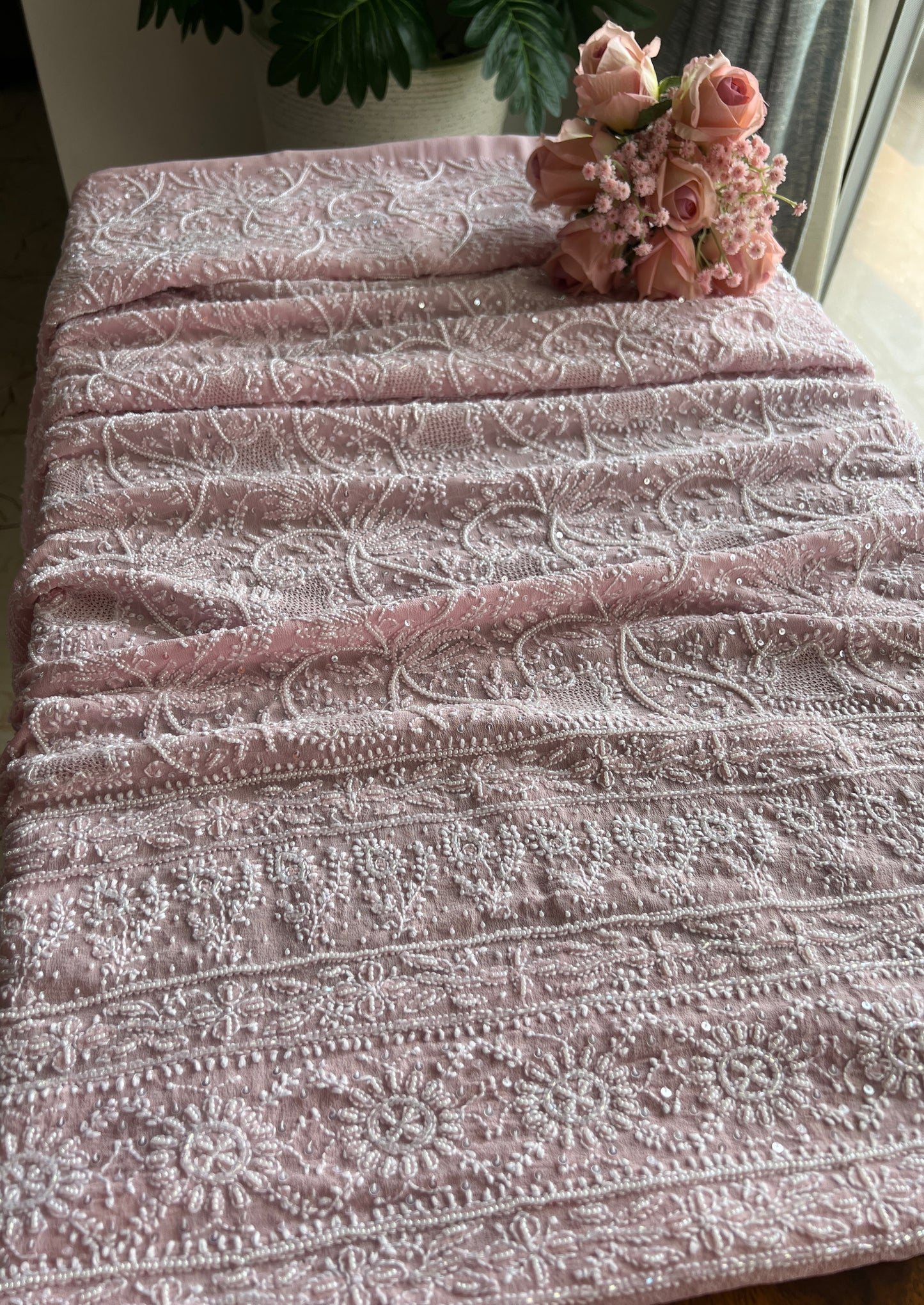 Suhaan Chikankari pearl sequins cut Dana work kurta and dupatta