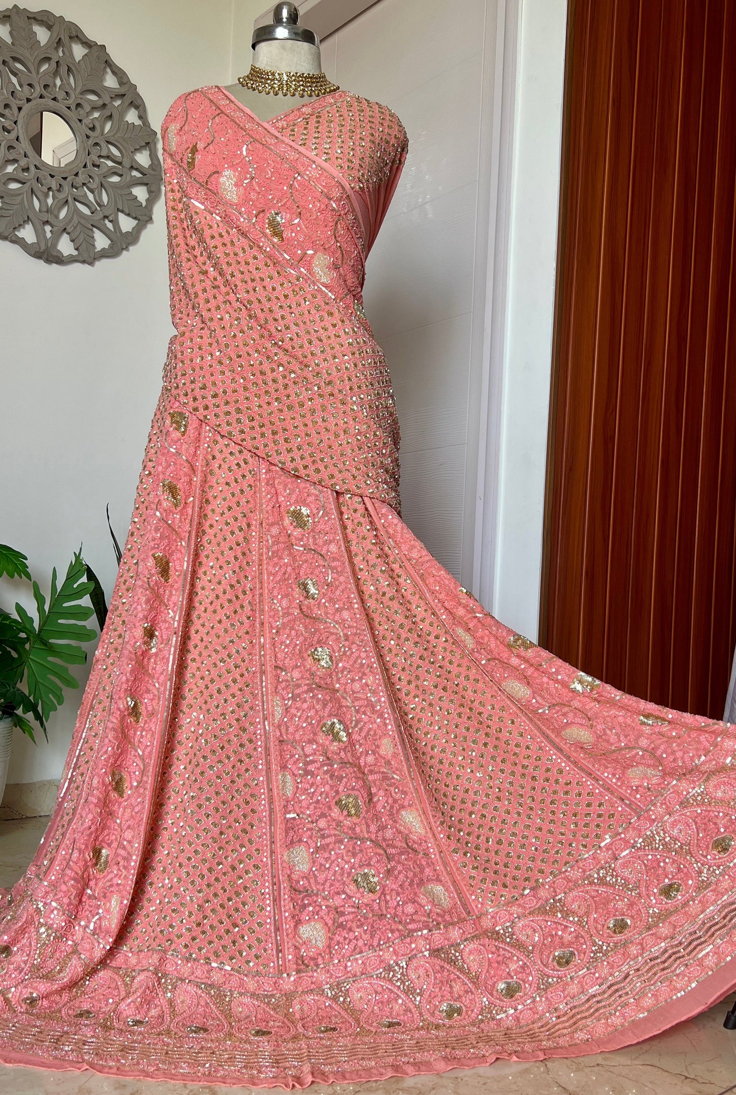 Ruhani Gajri Pink Chikankari Sequins Wedding Lehenga