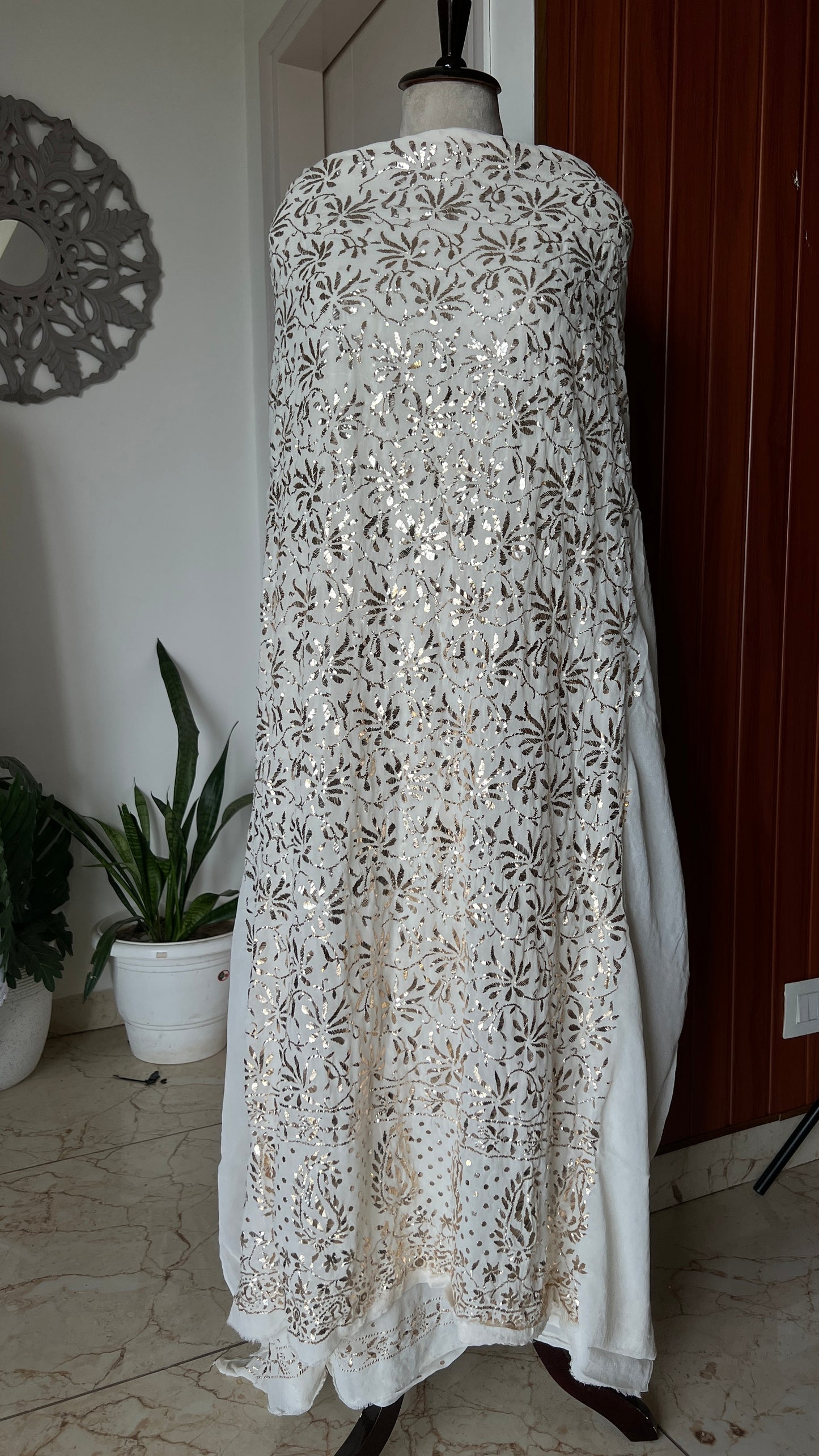 Ivory allover heavy badla and mukaish work kurta and dupatta set