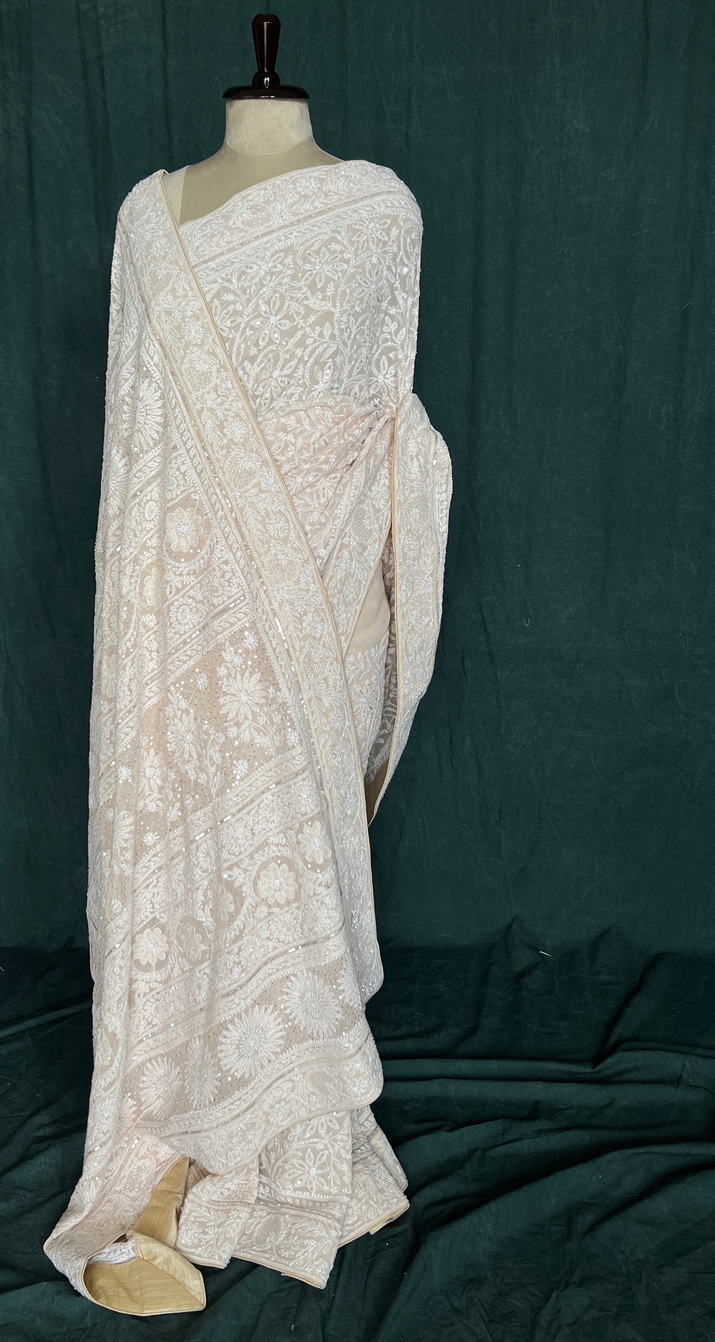 Ruhani Light Beige Chikankari Cut Dana and Sequins Saree