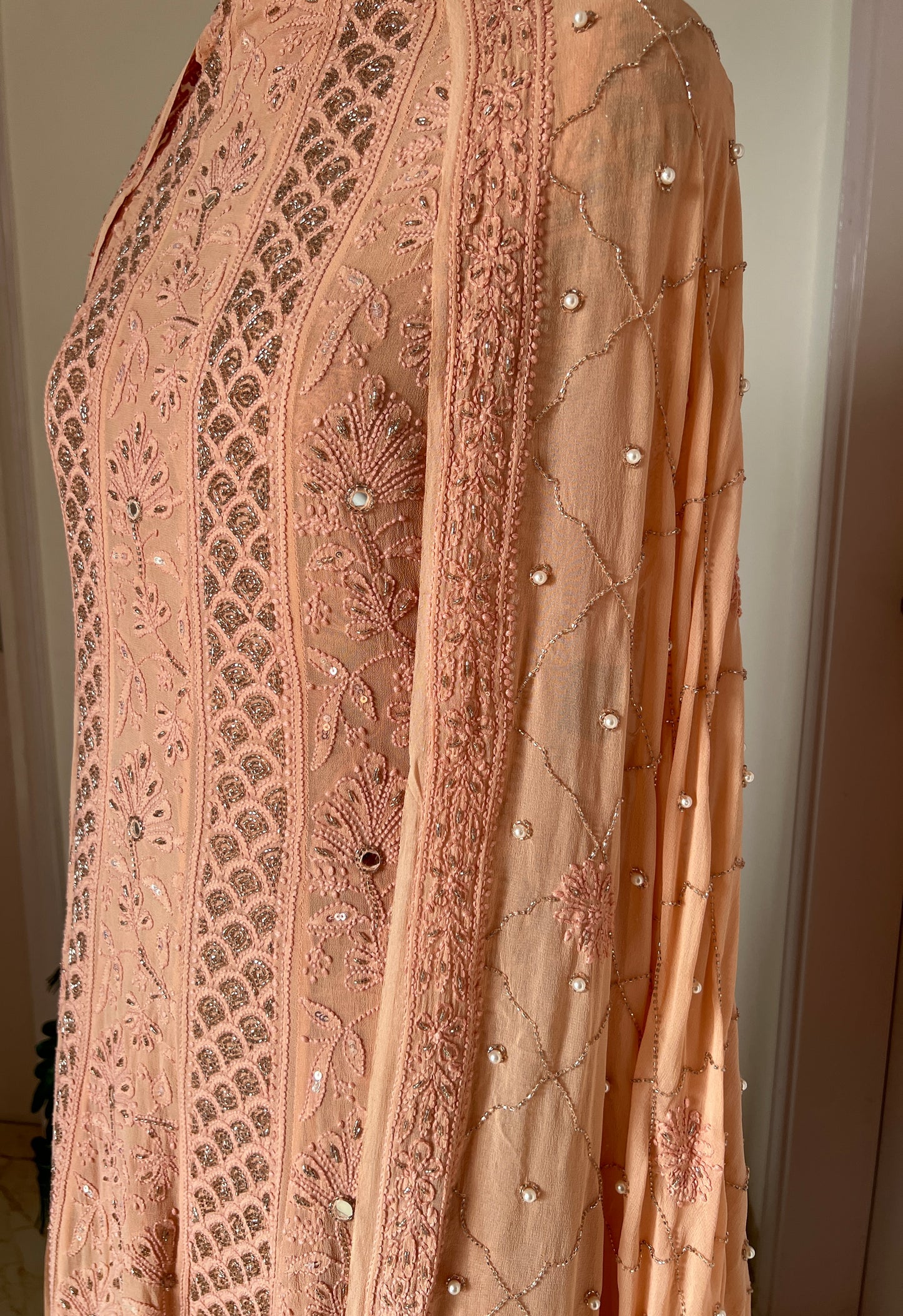 Ruhani Old Rose Chikankari Sequins and Cut Dana Anarkali