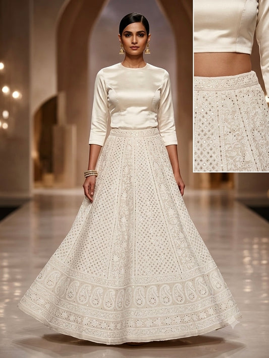 Lehenga Skirt allover Chikankari and mukaish