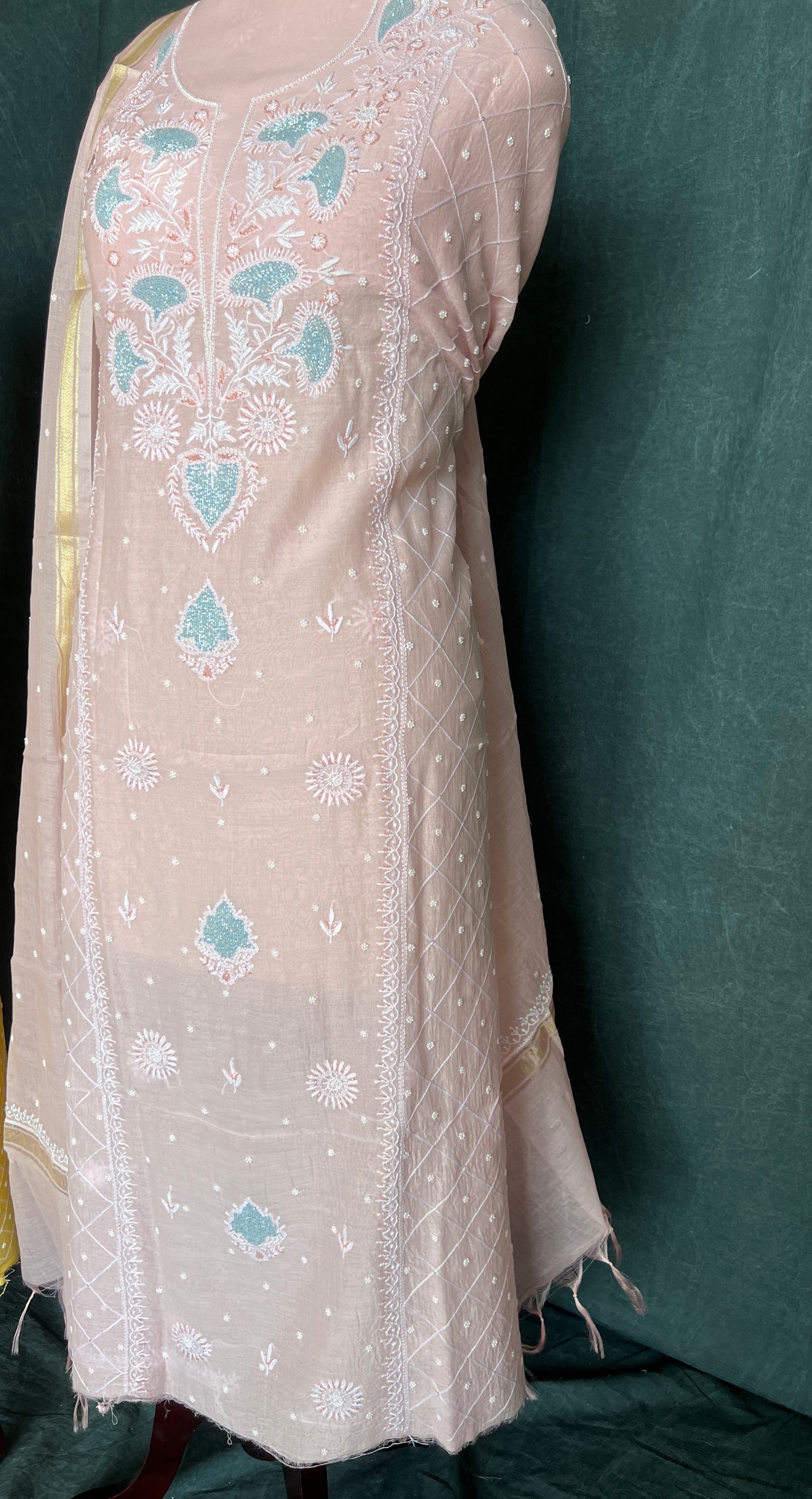 Mul Chanderi Chikankari Kurta and Dupatta Set