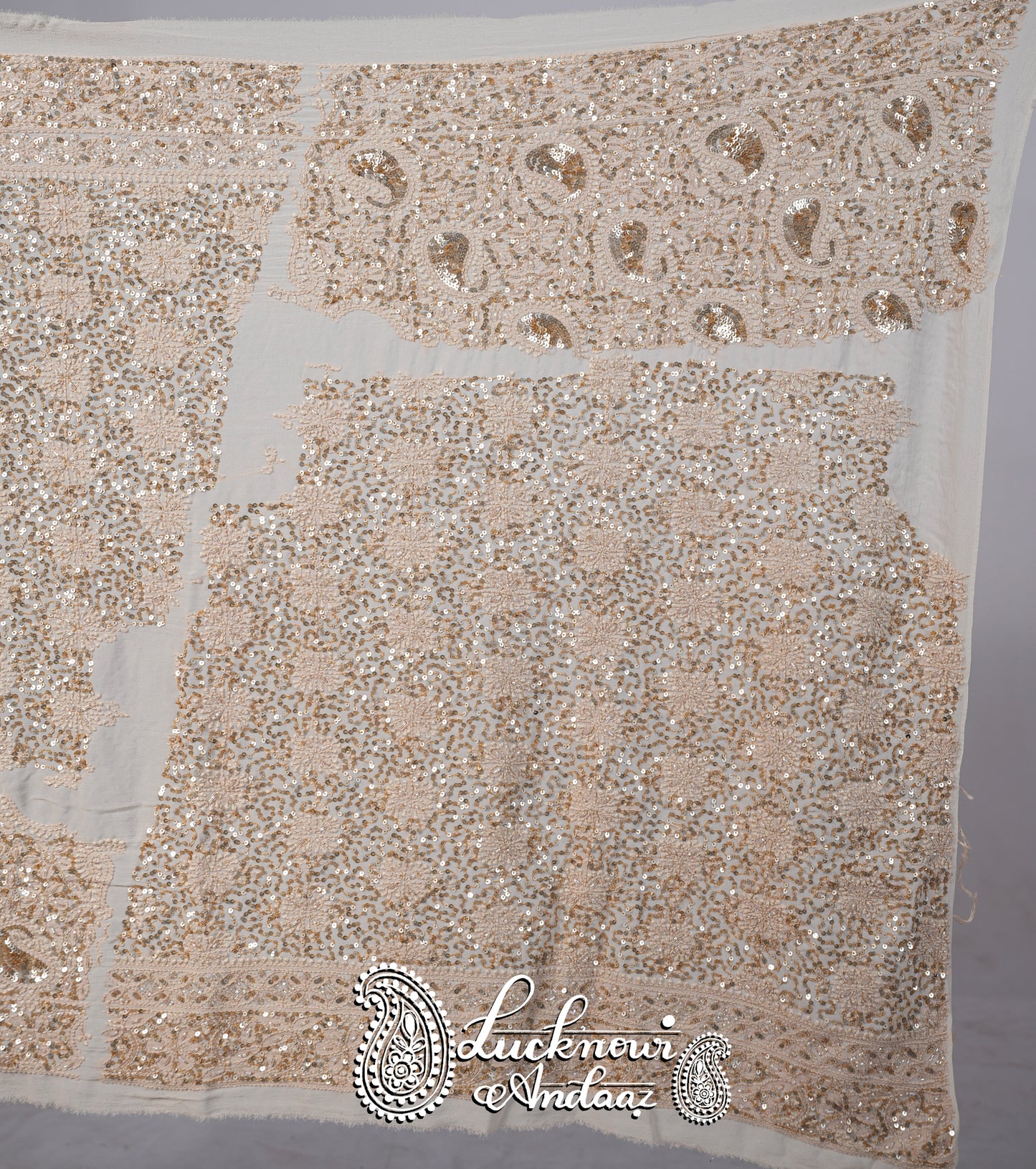 Masterpiece Ruhani Champagne Chikankari Sequins Wedding Lehenga