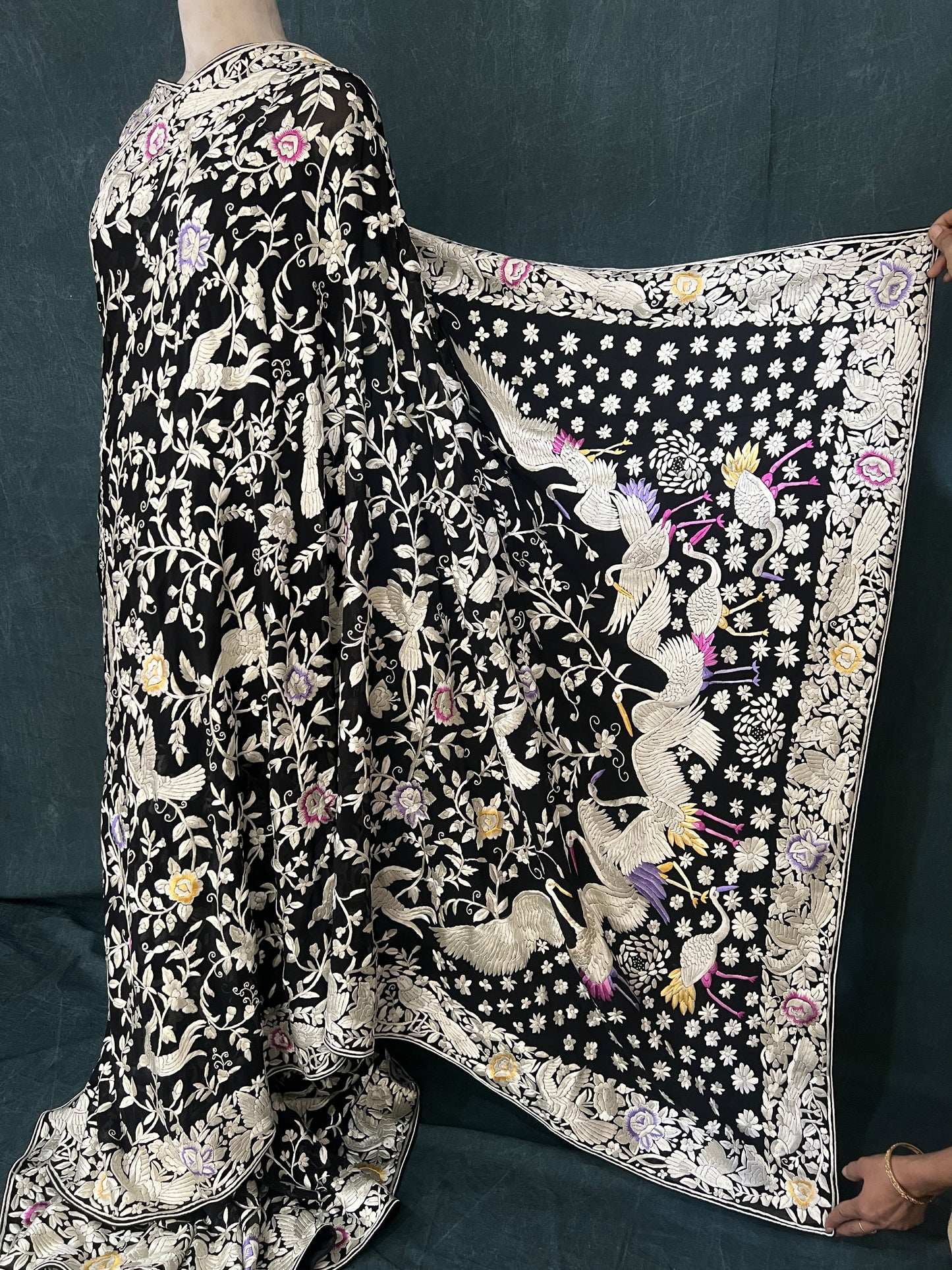 Black Masterpiece Parsi Gara Pure Georgette Saree