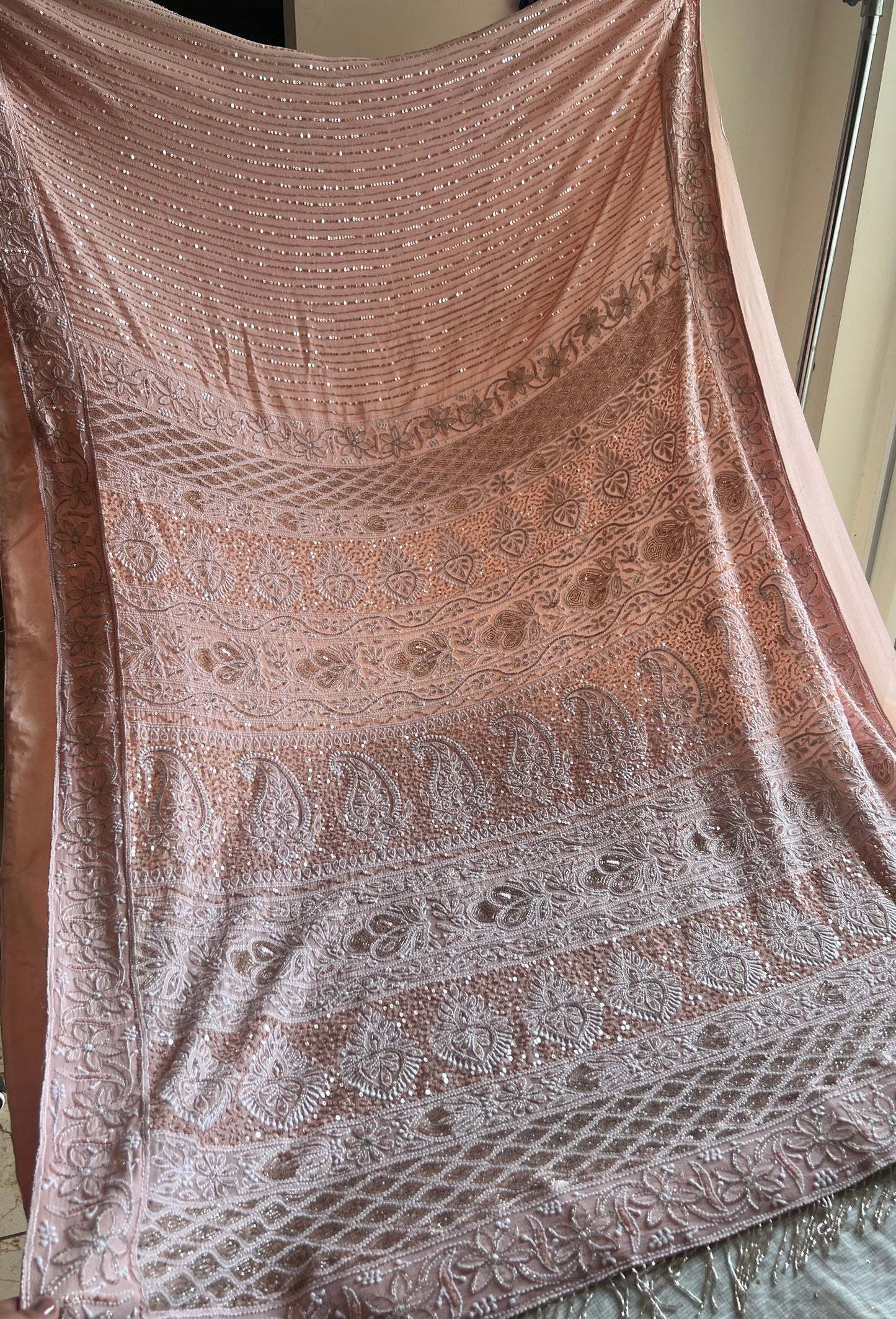 Ruhani Old Rose Chikankari Cut Dana and sequins Saree