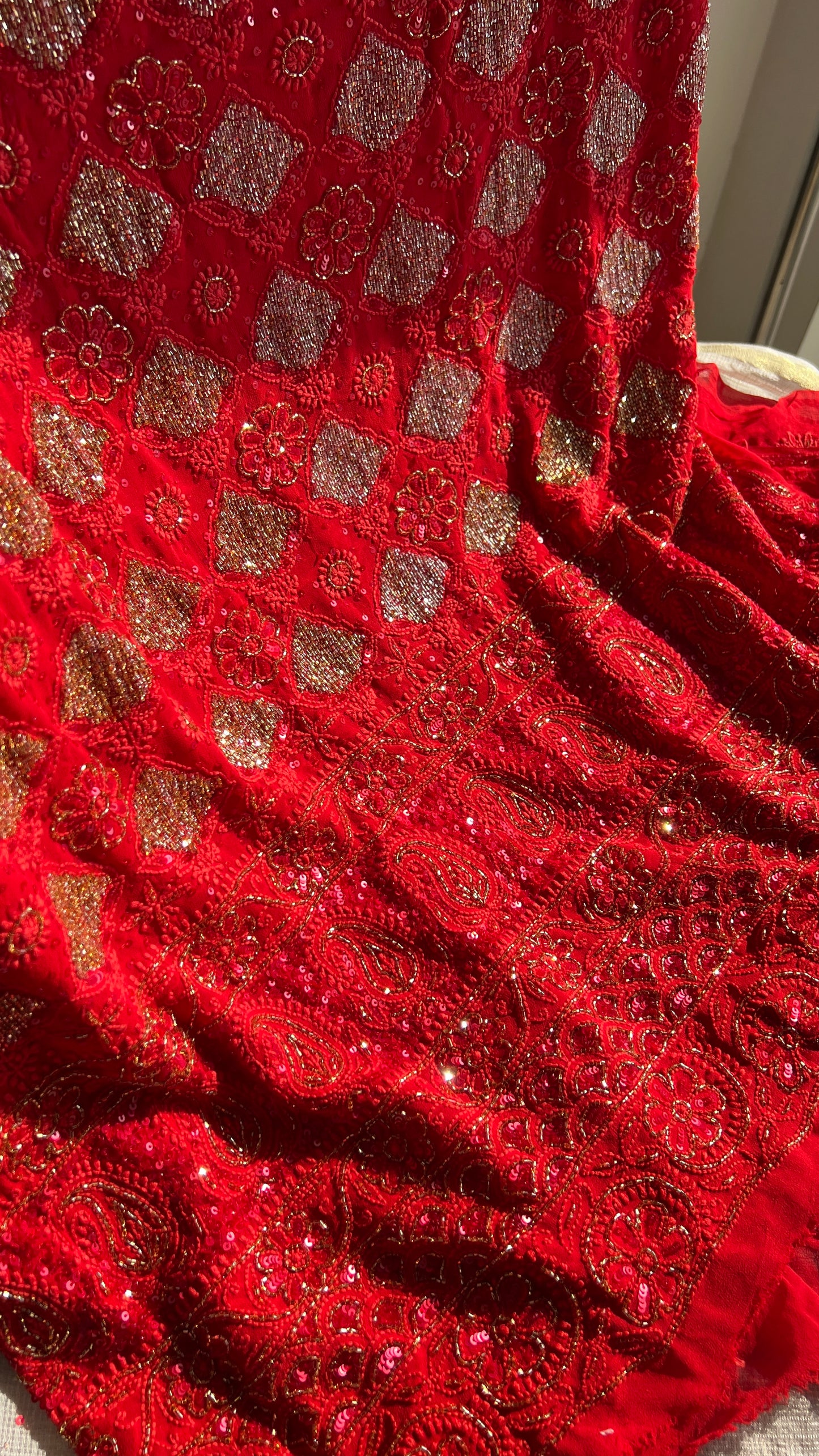 Ruhani Red Chikankari heavy cut dana sequins kurta and dupatta