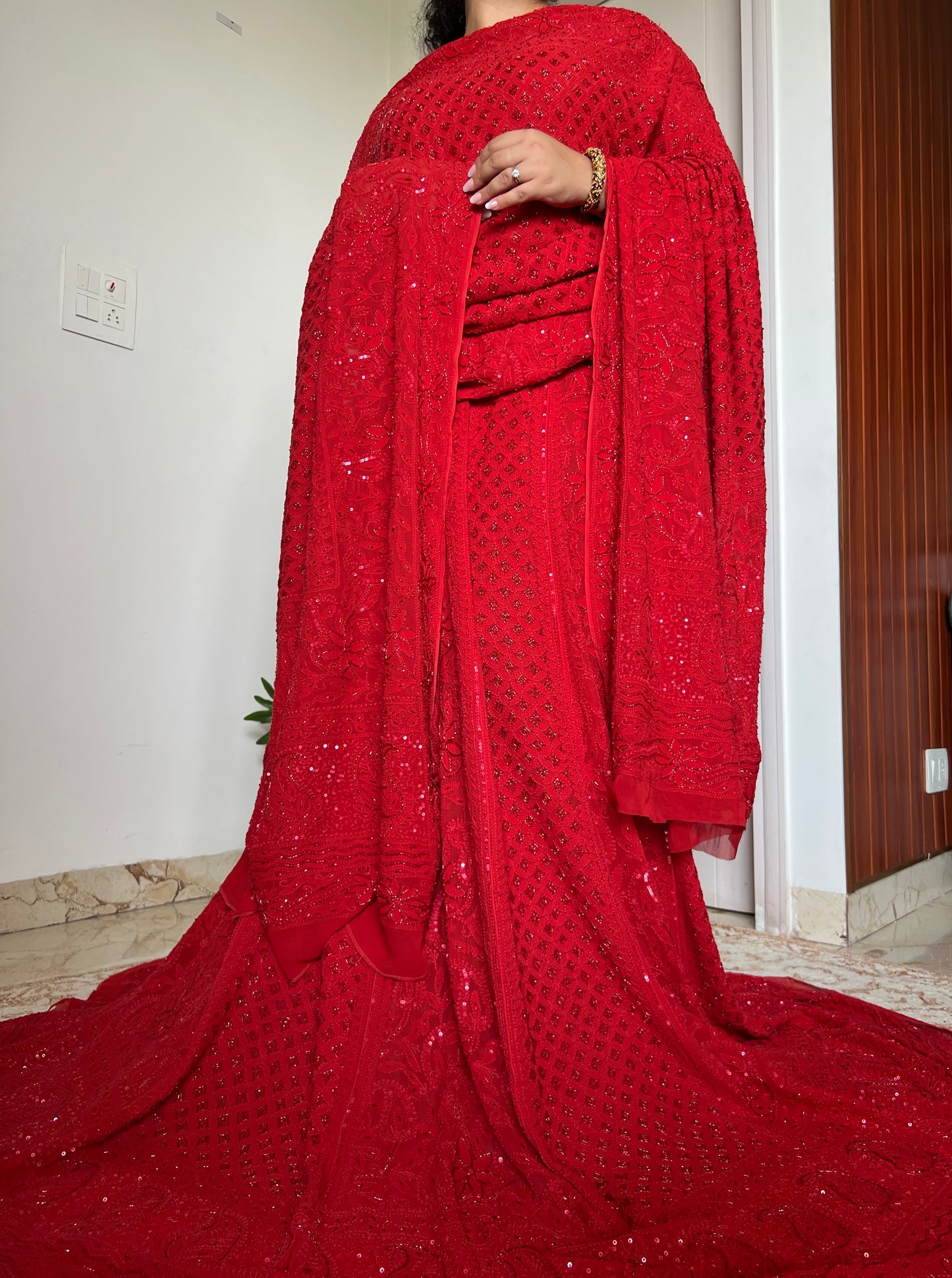 Ruhani Surkh Laal Chikankari Cut Dana Sequins Wedding Lehenga