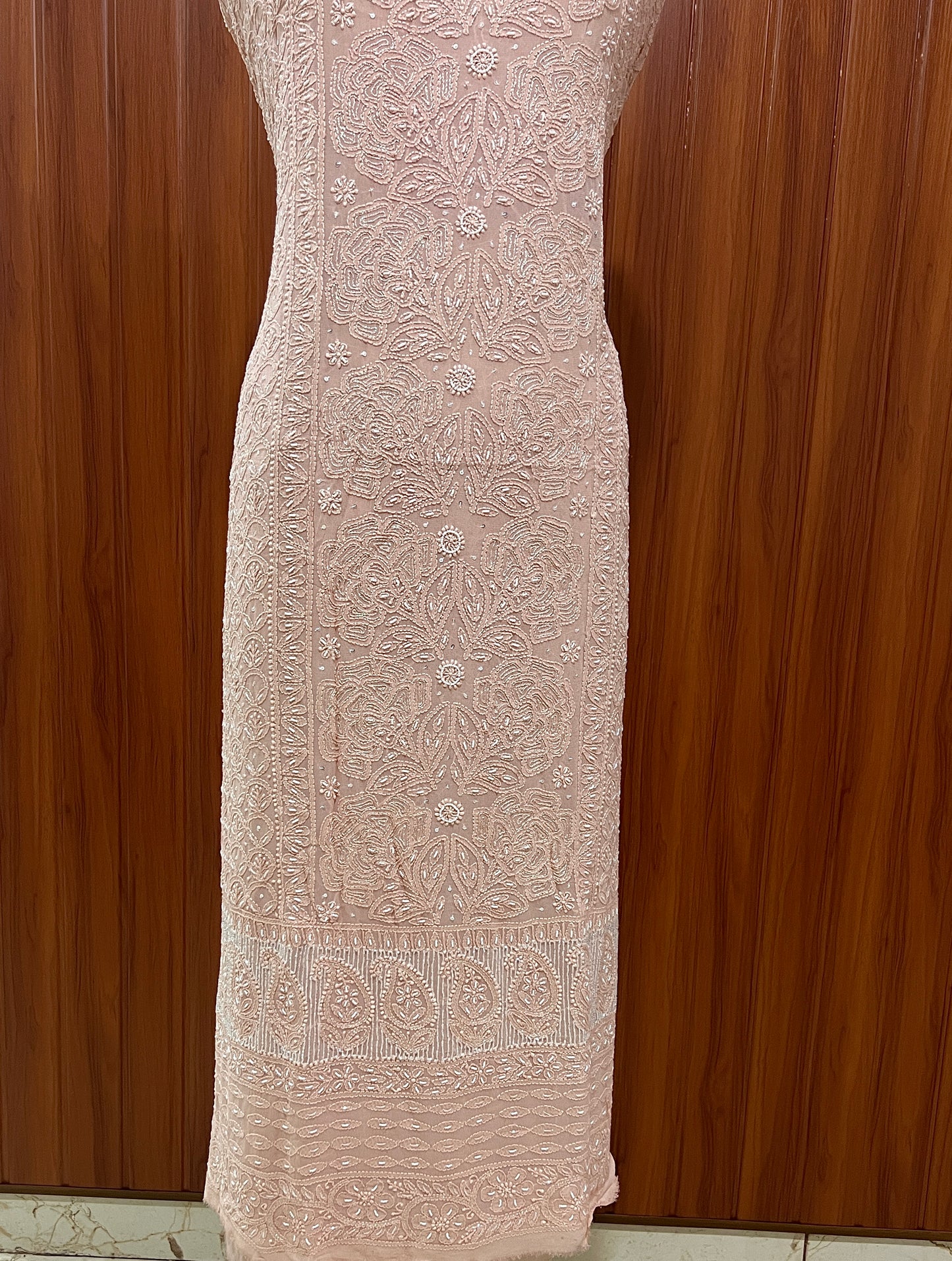 Old rose Chikankari Pearl work kurta and dupatta set