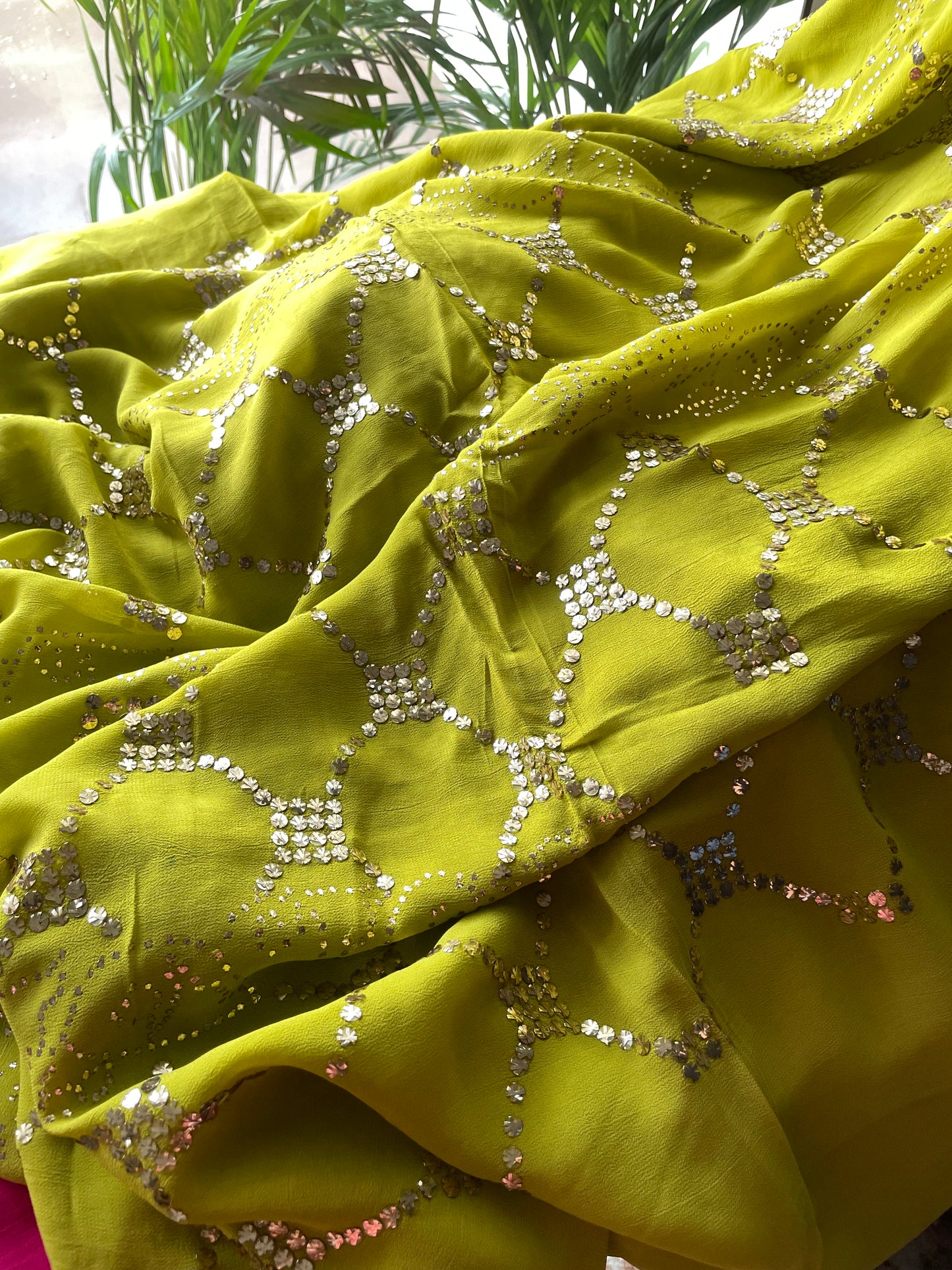 Mehndi green badla and mukaish work Kurta and Dupatta