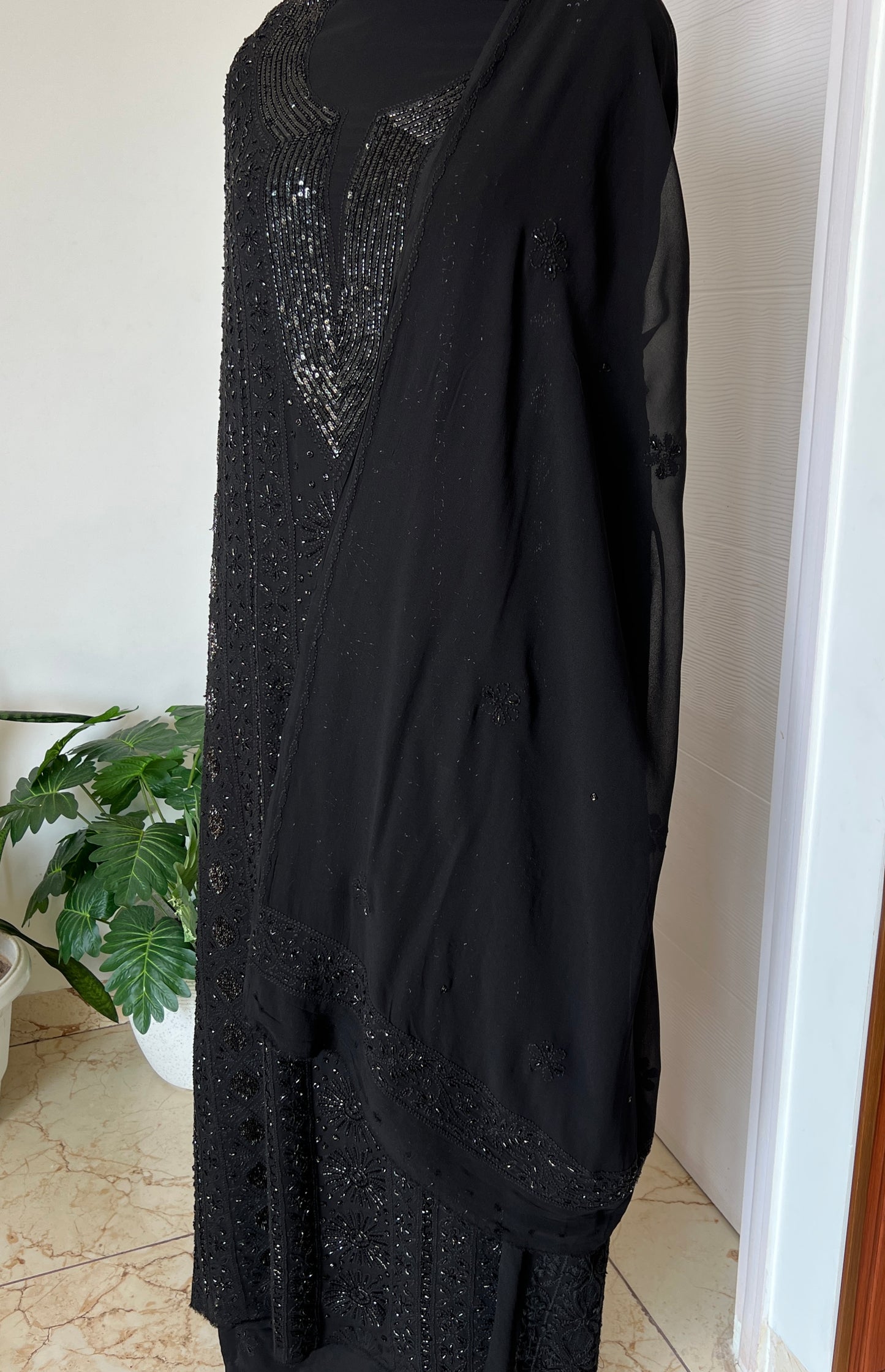 Black Chikankari cut dana sequins work kurta and dupatta