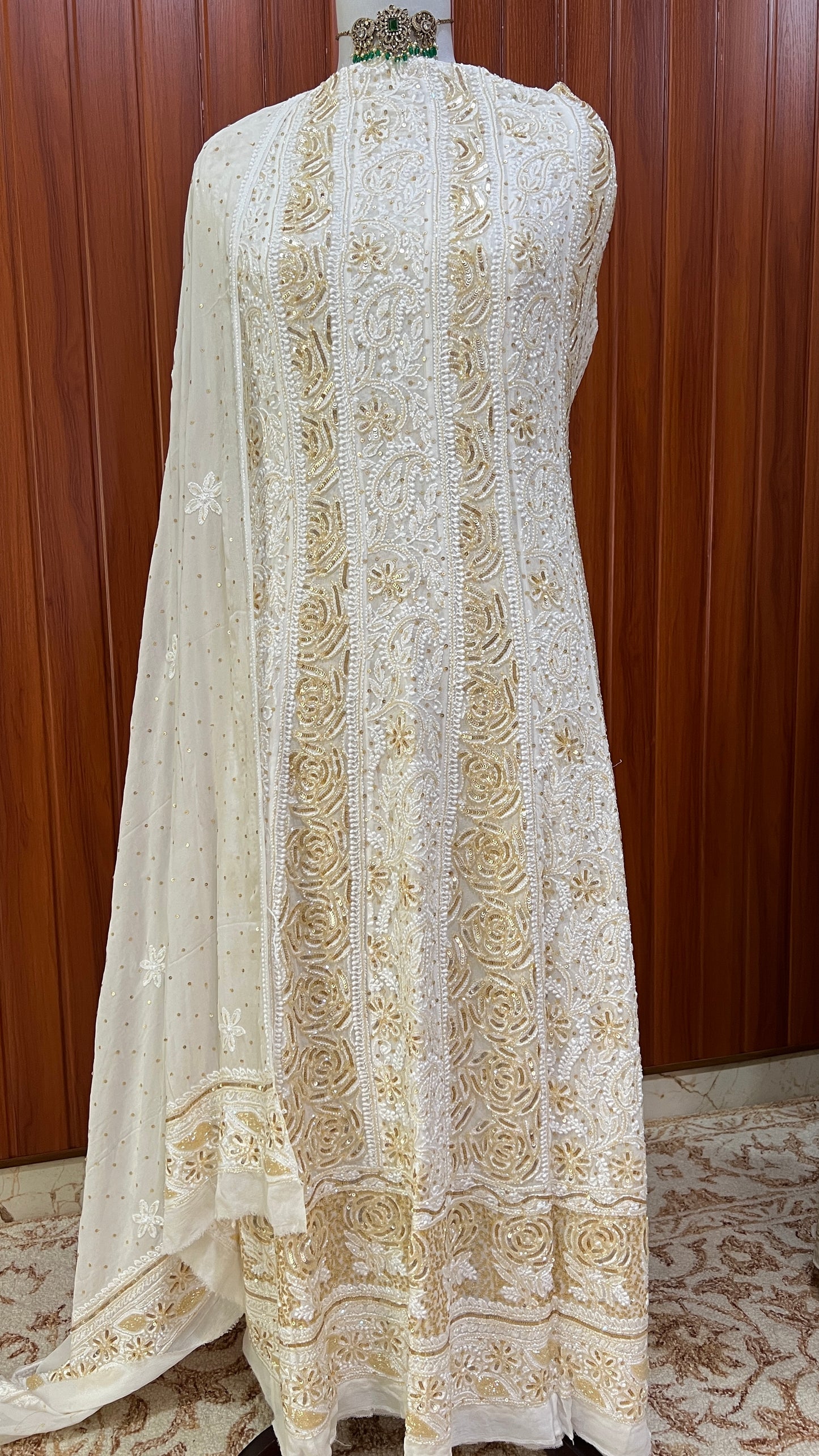 Ruhani Off white Chikankari Sequins and Cut Dana Anarkali