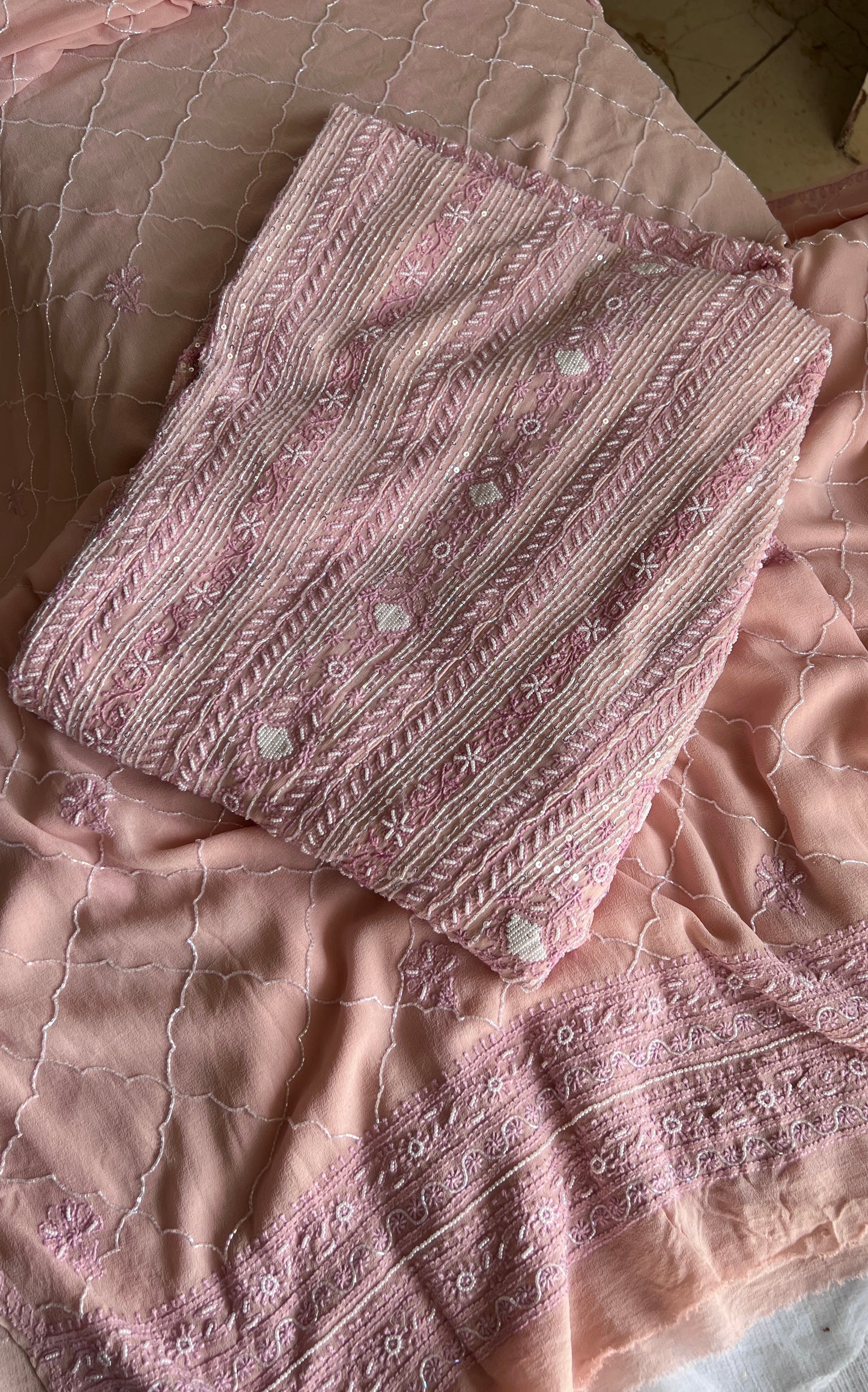 Ruhani Dusty Rose Chikankari sequins and pearl work Anarkali