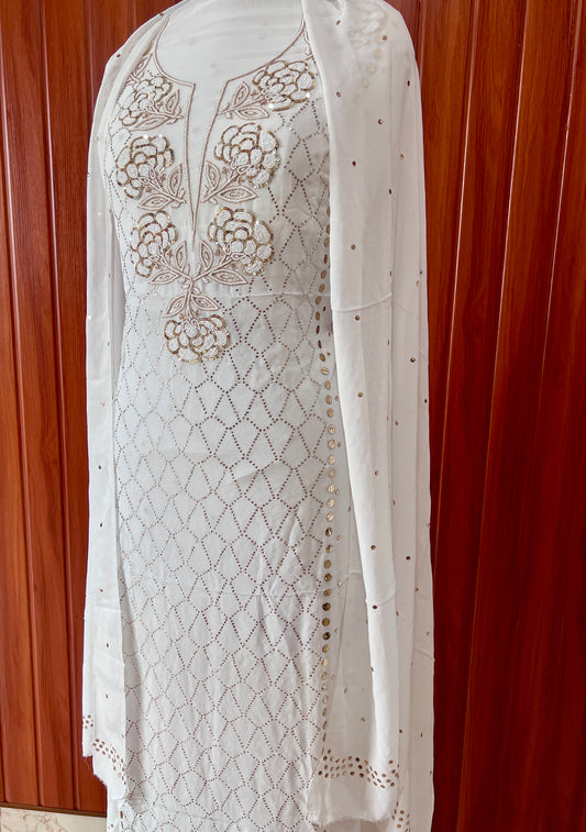 White mukaish and pearl work Kurta and Dupatta