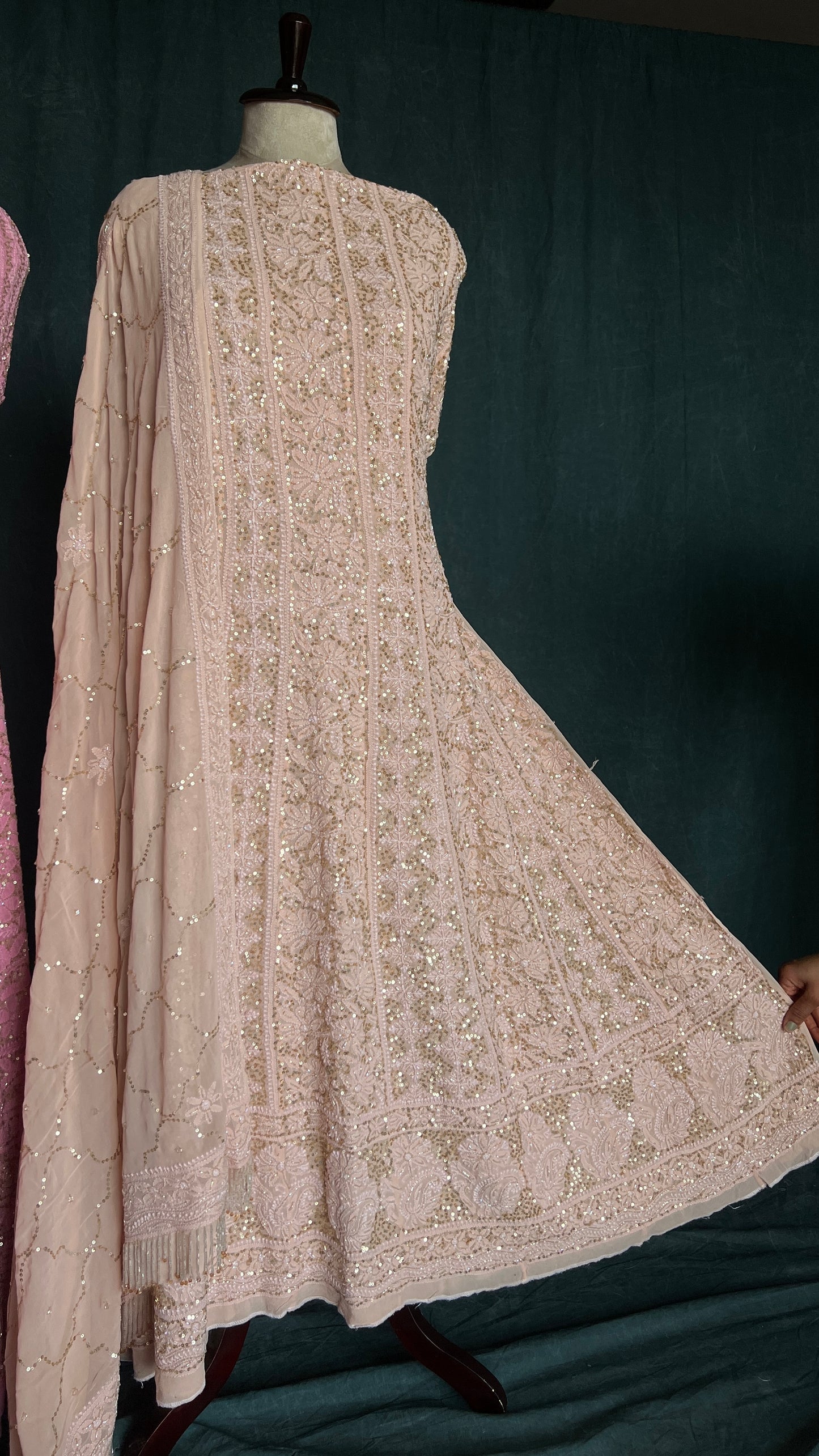 Ruhani Old Rose Chikankari sequins cut Dana Anarkali