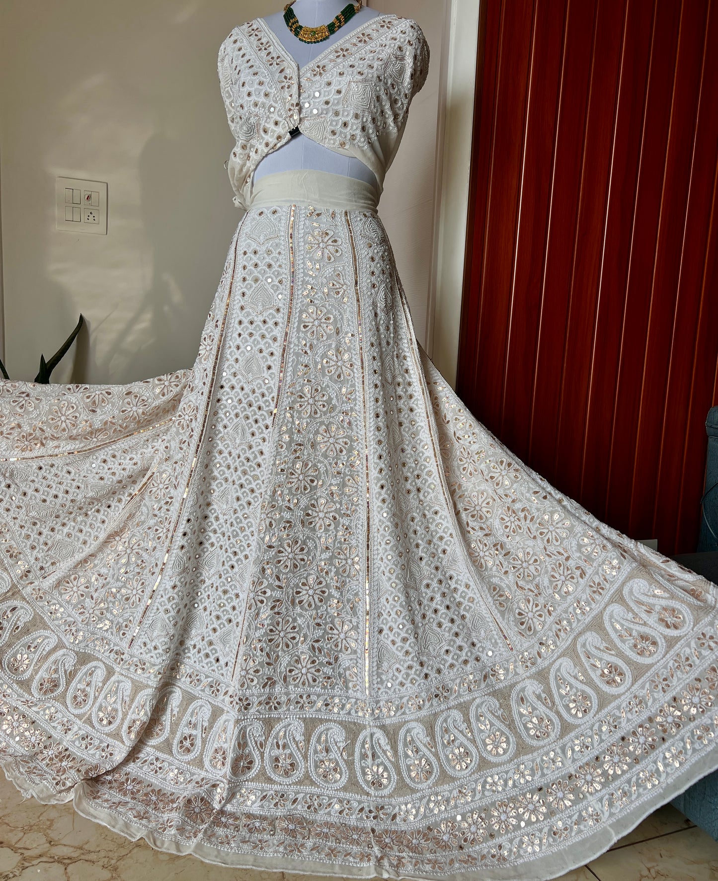 Ruhani Chikankari pearl mirror and sequins lehenga
