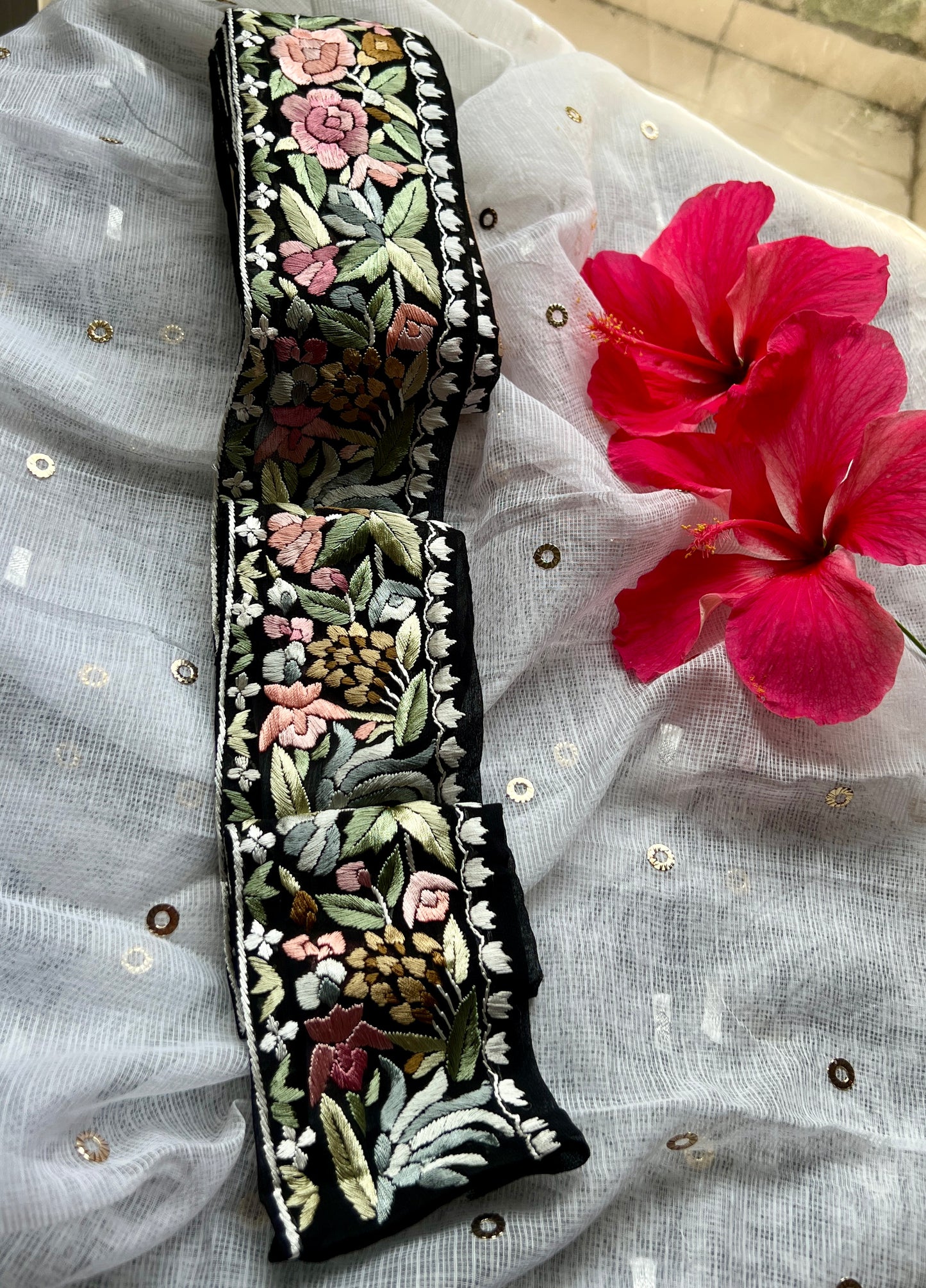 Black hand embroidered parsi gara border
