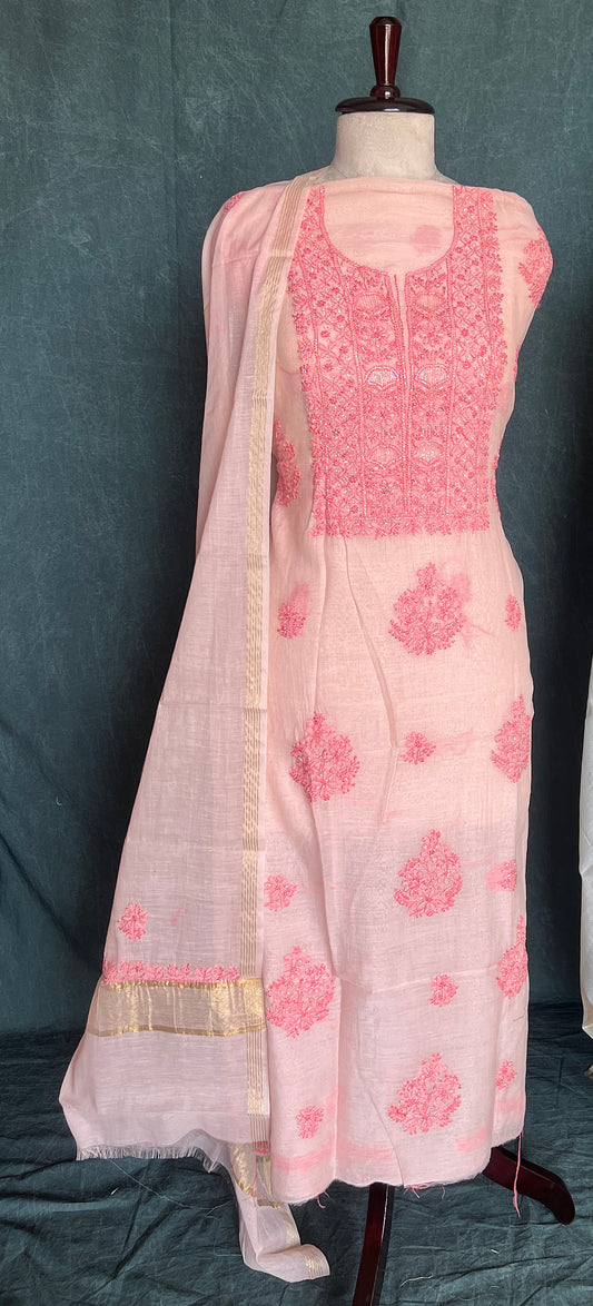 Mul Chanderi Chikankari Kurta and Dupatta Set