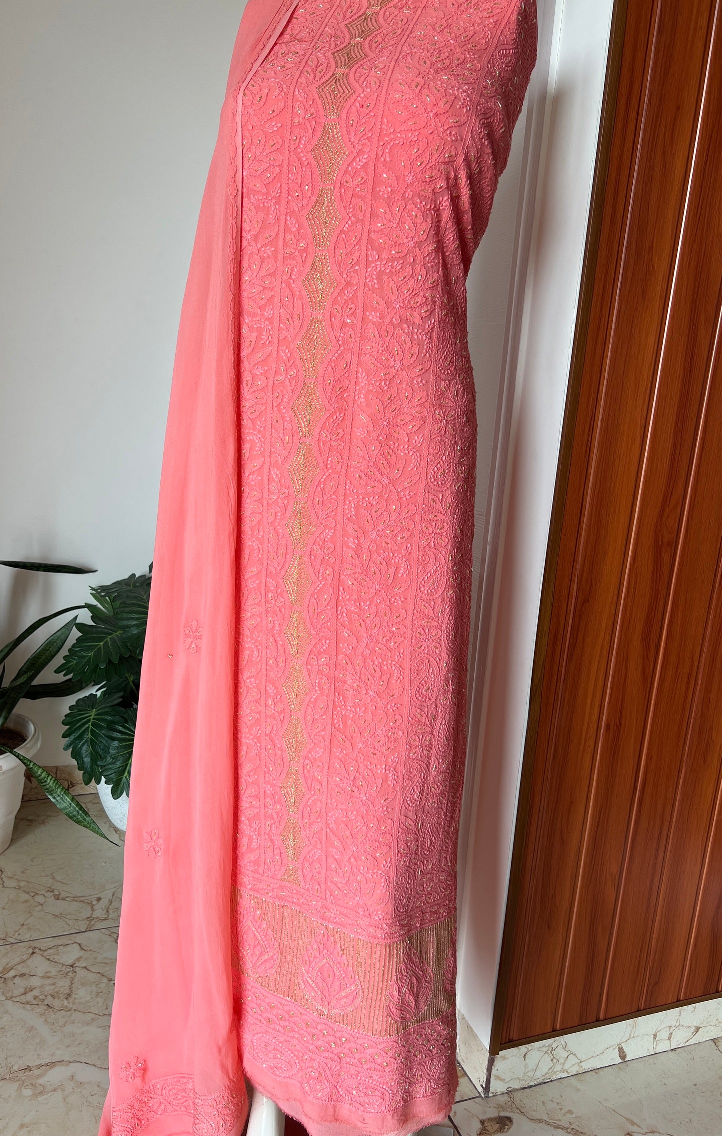 Chikankari golden Cut Dana and aari work Kurta and Dupatta