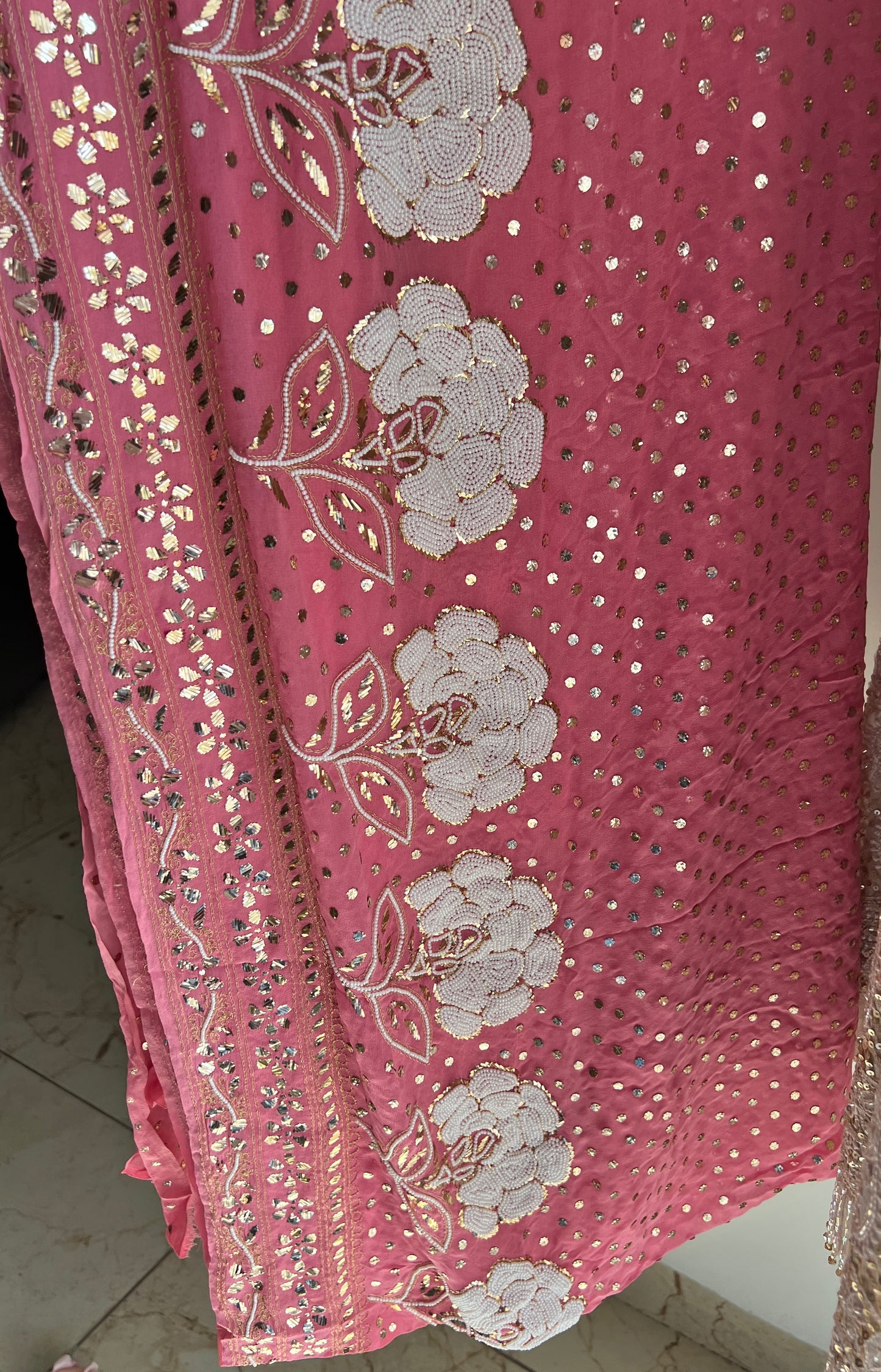 Rose Pink Ruhani Allover Heavy Badla Pearl Mukaish and Aari Embroidered Saree
