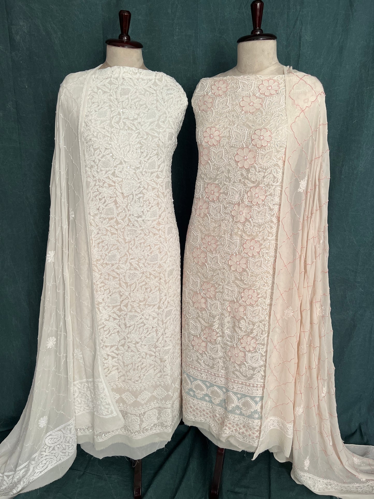 Ivory Chikankari pearl sequins cut Dana work kurta and dupatta